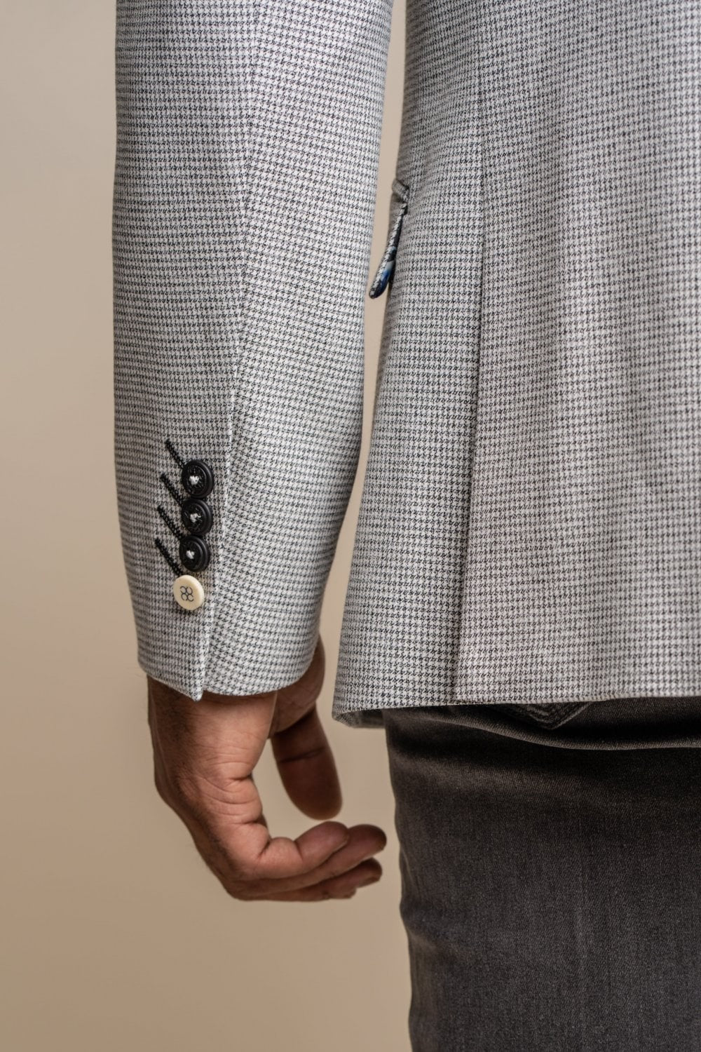 Men's Houndstooth Slim Fit Suit Jacket- KYOTO Grey - Light Grey - Image 4
