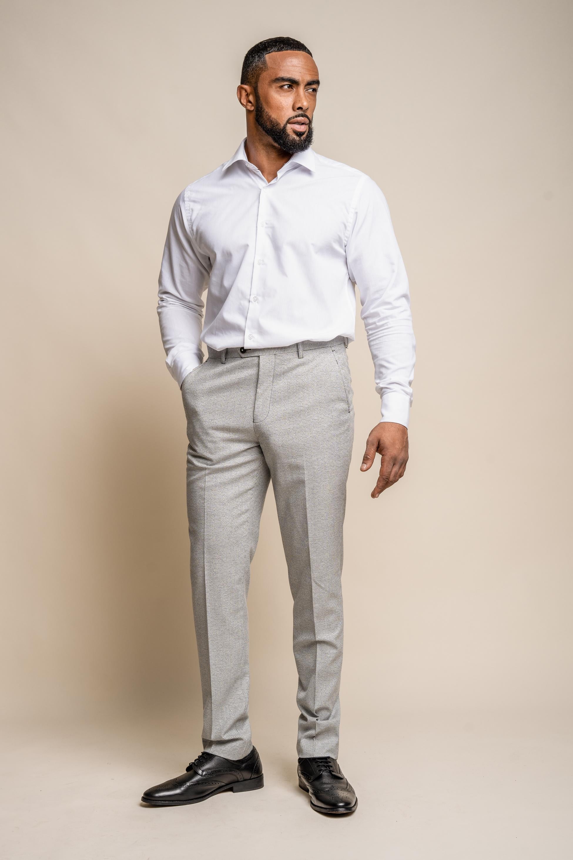 Men's Houndstooth Slim Fit Trousers- KYOTO Grey - Light Grey - Image 2