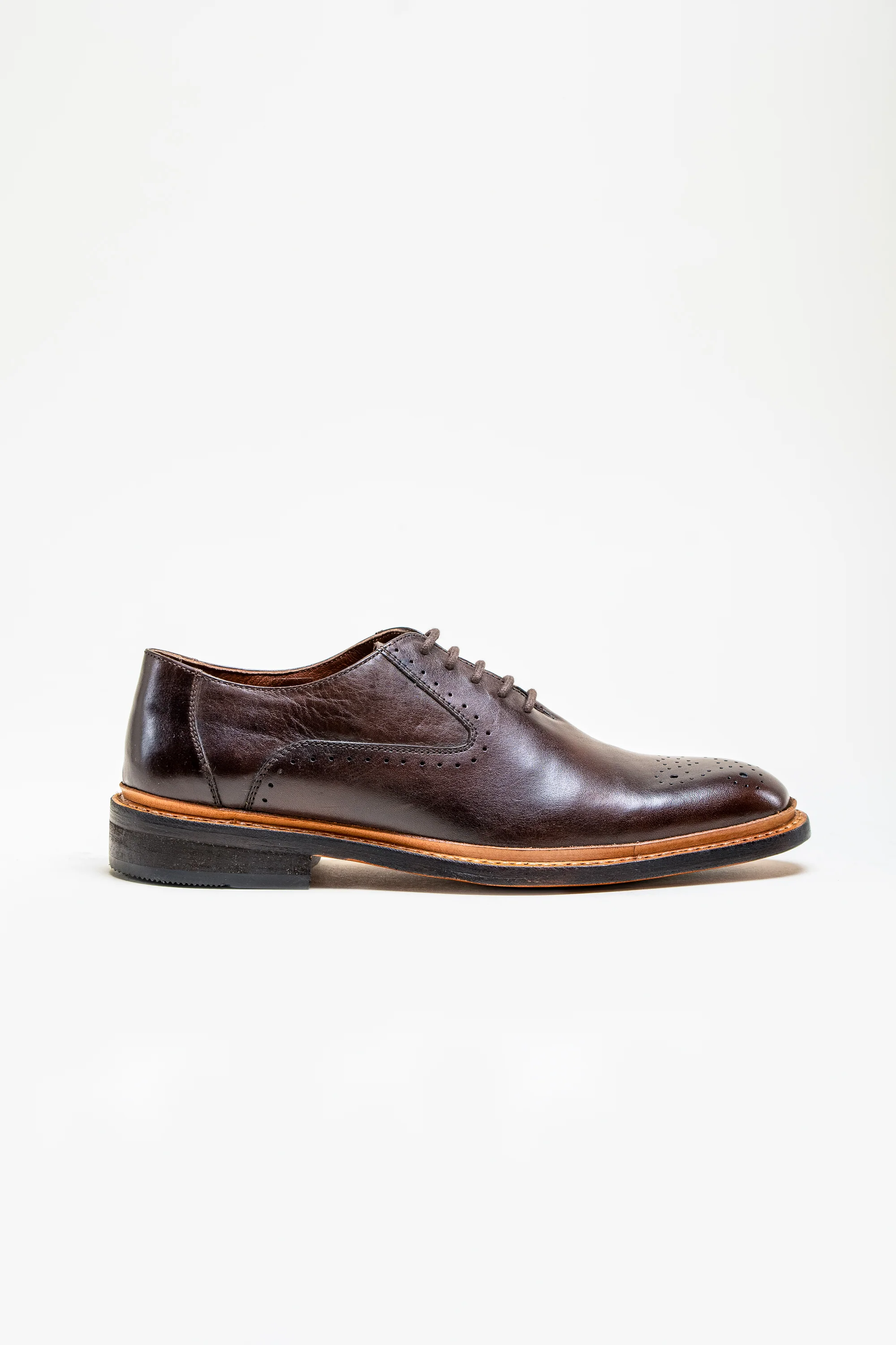 Men's Lace Up Leather Brogue Shoes - BRENTWOOD - Brown - Image 2