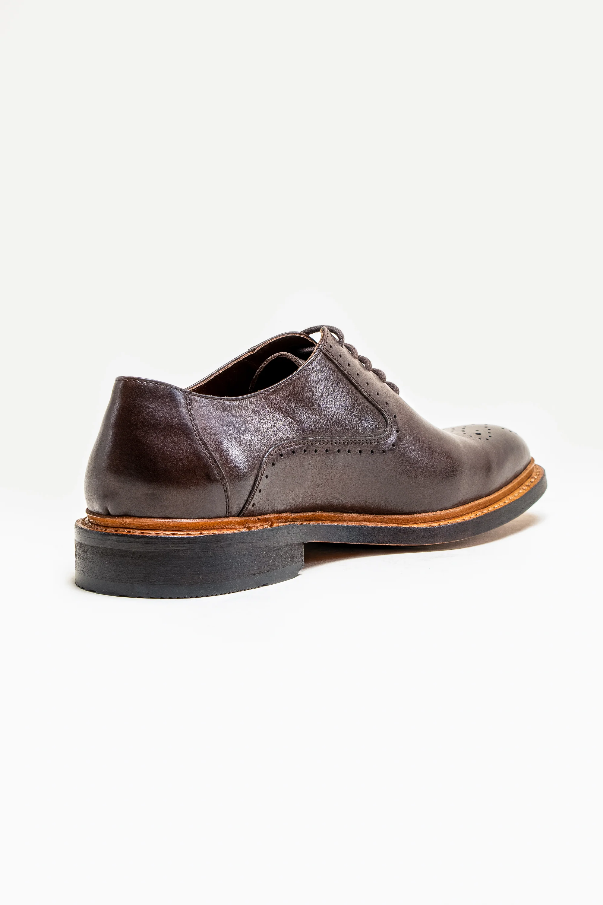 Men's Lace Up Leather Brogue Shoes - BRENTWOOD - Brown - Image 3
