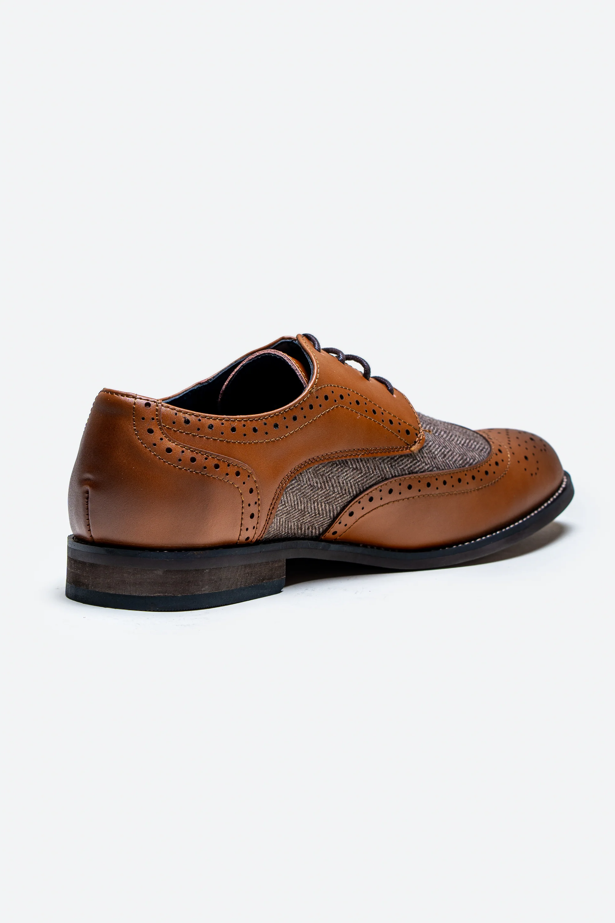 Men's Leather Tweed Retro Derby Brogue Shoes - Oliver - Tan Brown - Image 3