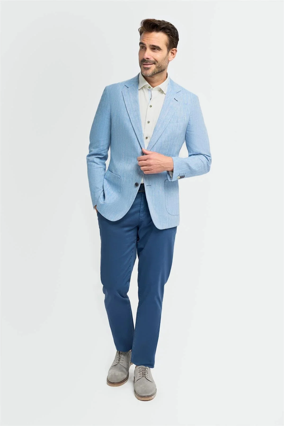 Men’s Linen Herringbone Patch Pocket Blazer - Luigi - Sky Blue - Image 2