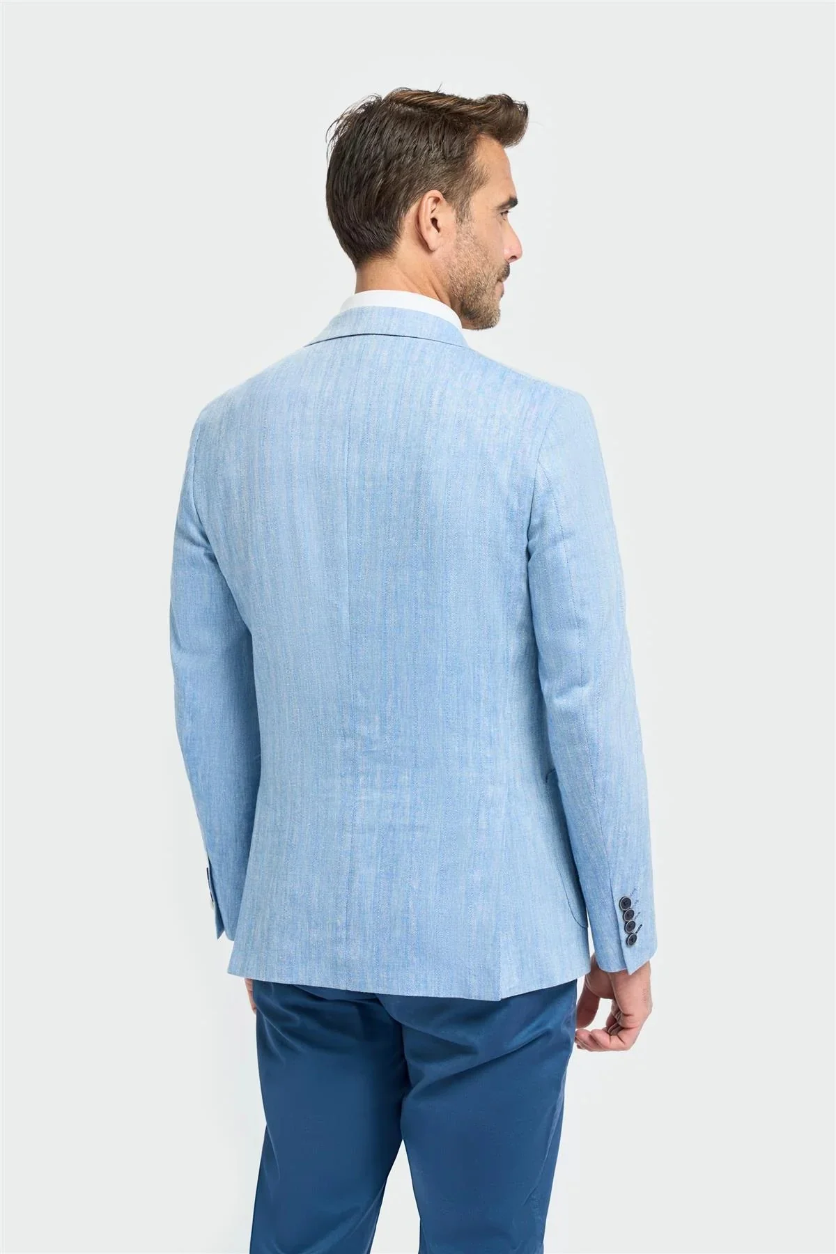 Men’s Linen Herringbone Patch Pocket Blazer - Luigi - Sky Blue - Image 3