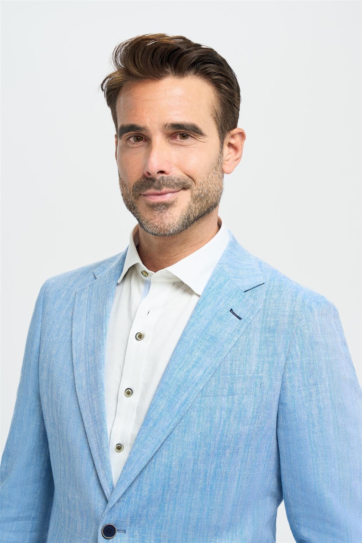 Men’s Linen Herringbone Patch Pocket Blazer - Luigi - Sky Blue - Image 4