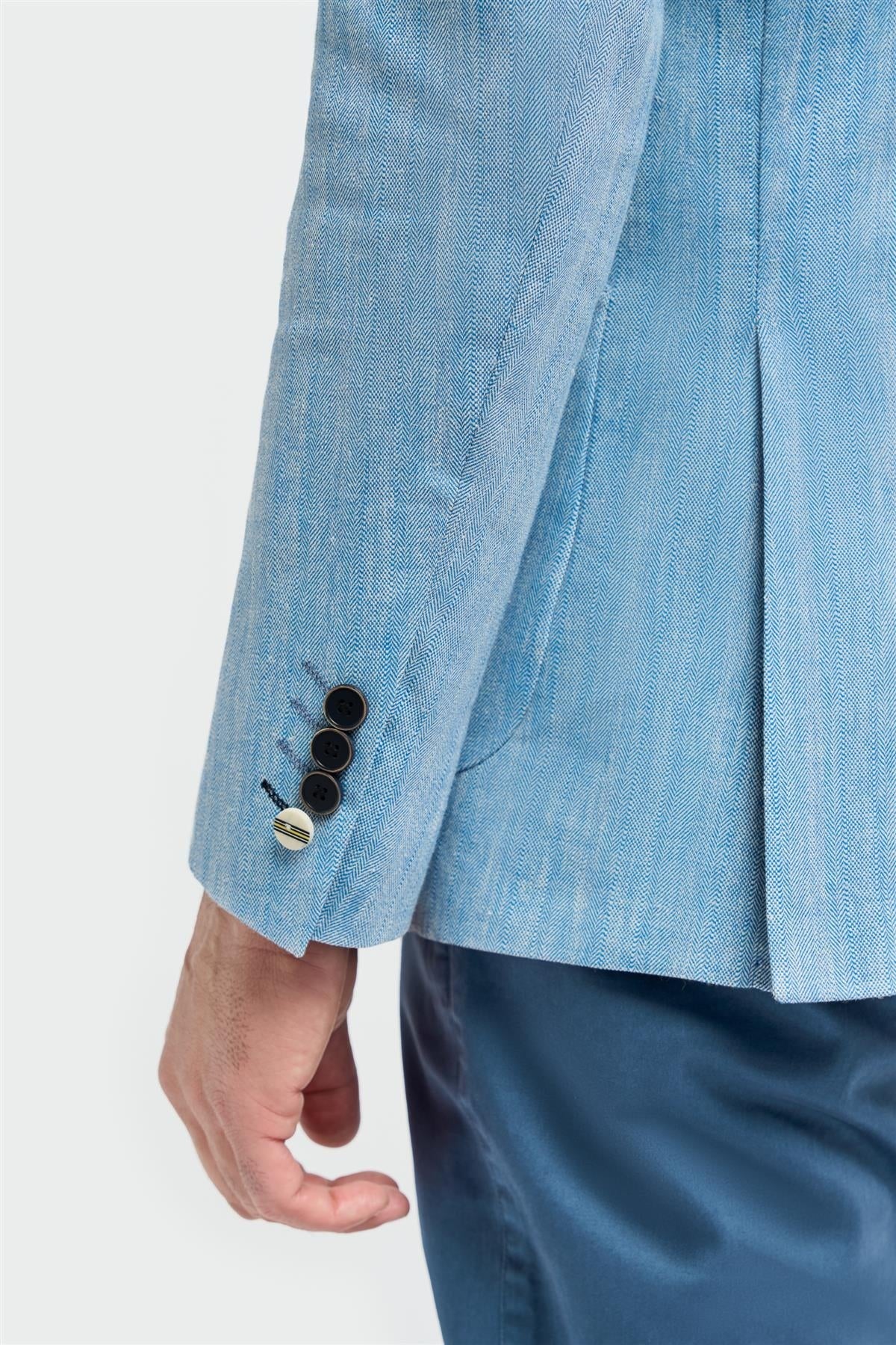 Men’s Linen Herringbone Patch Pocket Blazer - Luigi - Sky Blue - Image 5