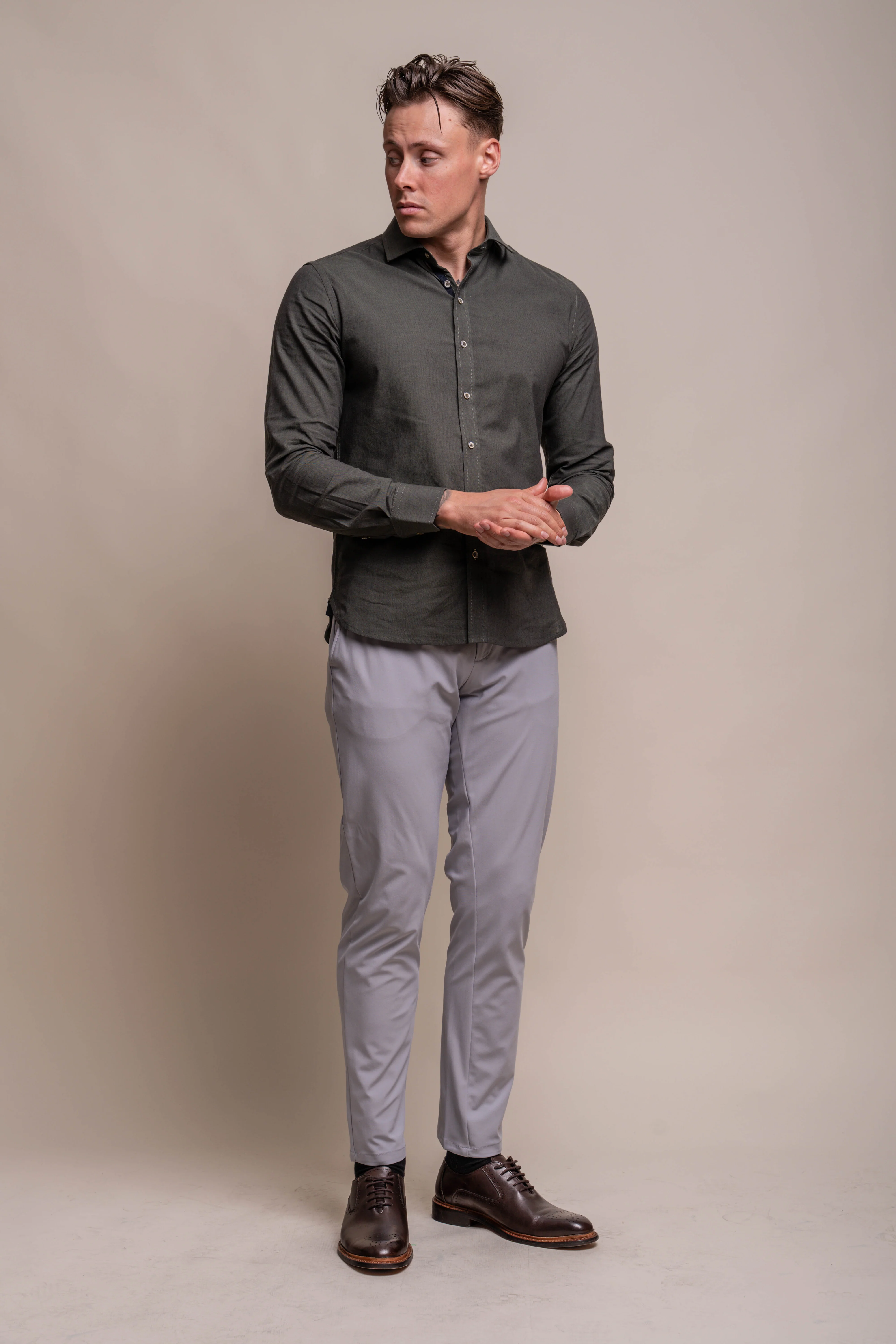 Men's Long Sleeves Linen Shirt - JORDI - Olive Green - Image 2