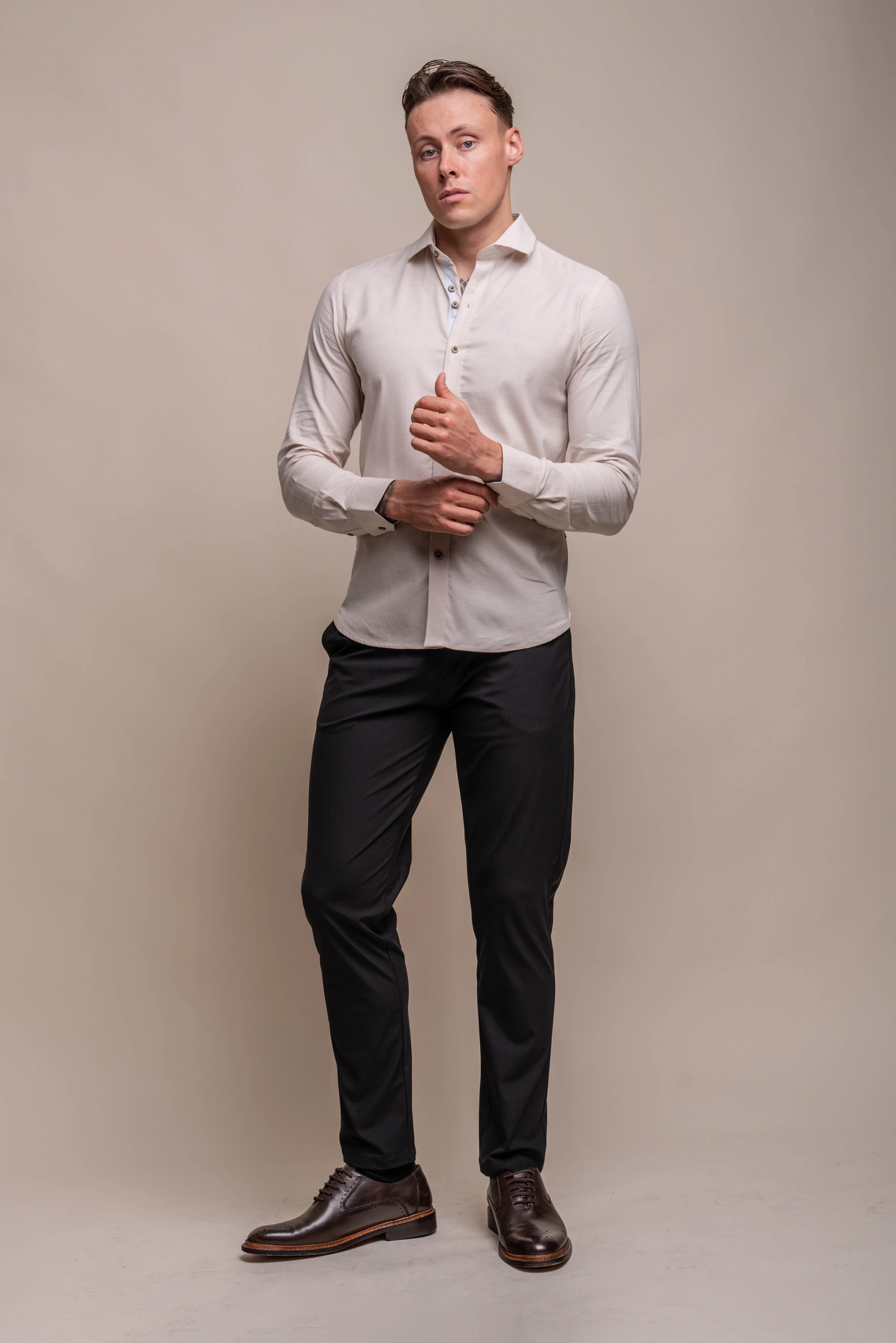 Men's Long Sleeves Linen Shirt - JORDI - Sand Beige - Image 2