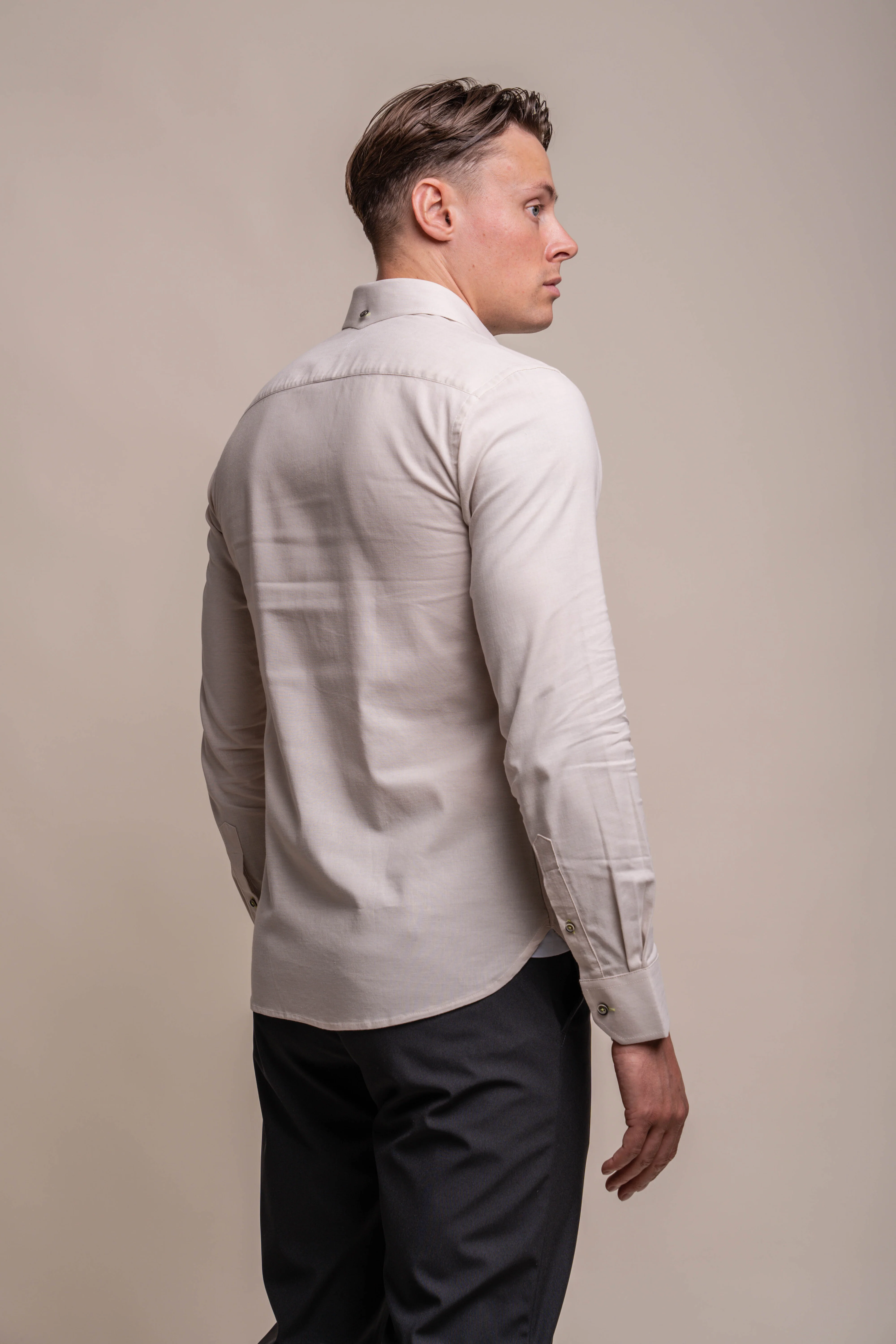 Men's Long Sleeves Linen Shirt - JORDI - Sand Beige - Image 3