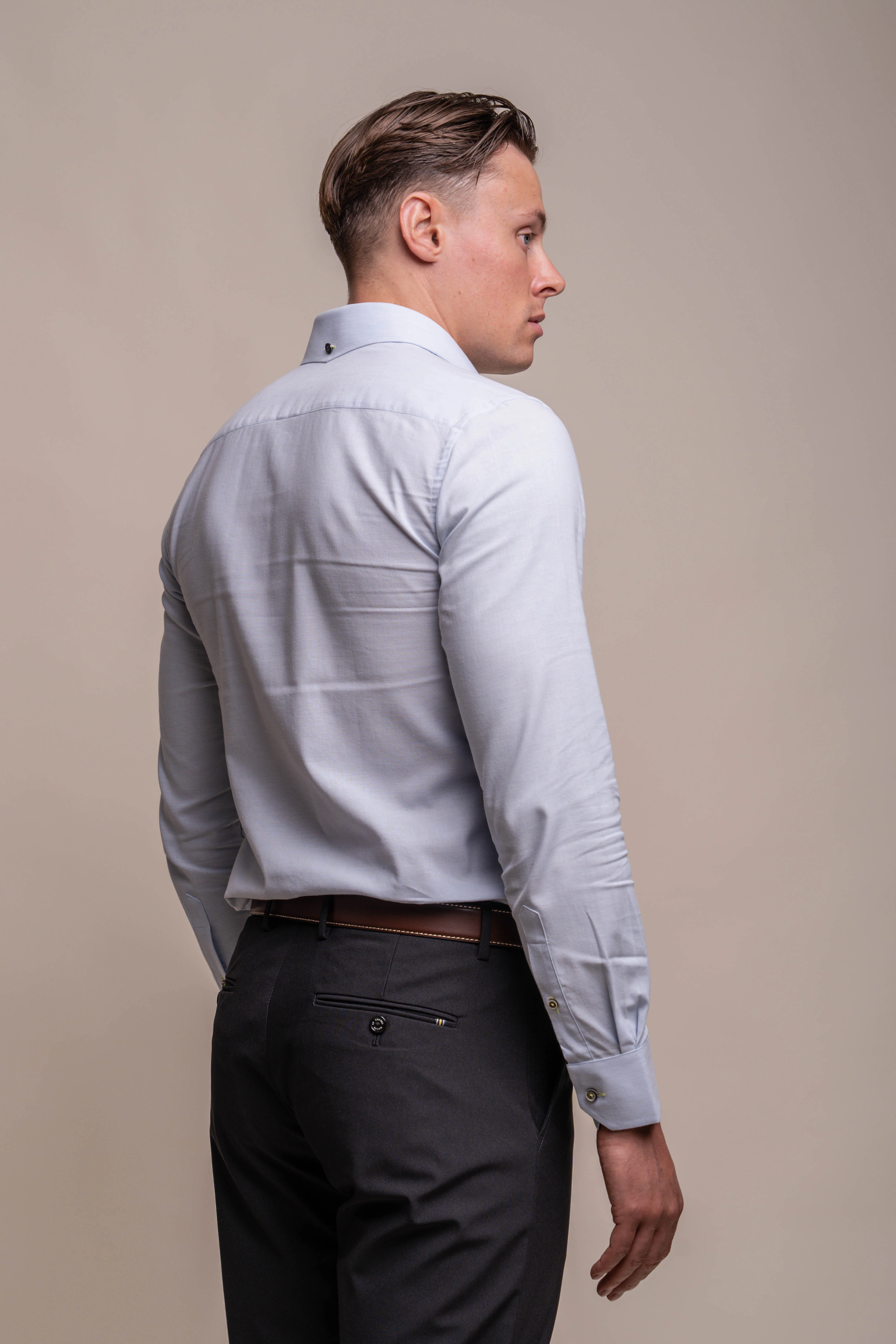 Men's Long Sleeves Linen Shirt - JORDI - Sky Blue - Image 3