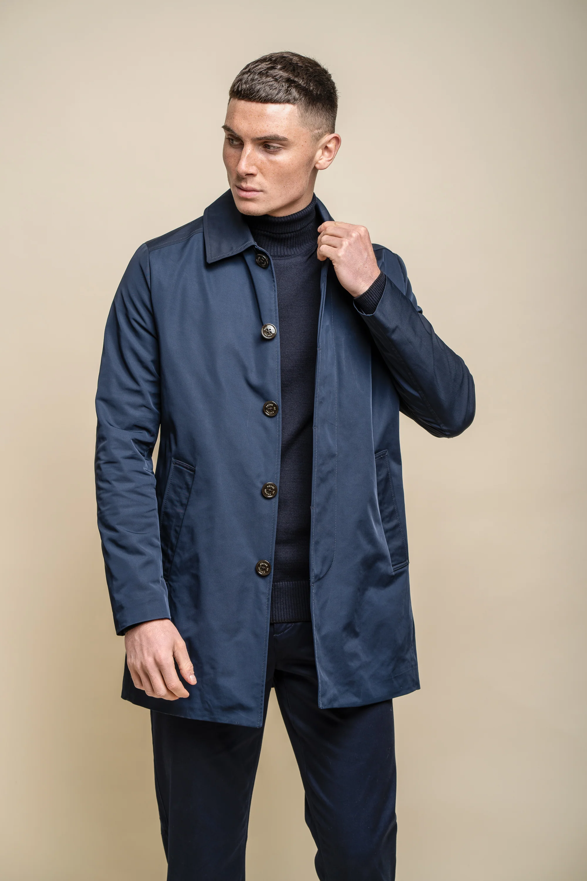 Men's Mid-Length Lightweight Casual Coat - BARRACUDA - Navy Blue