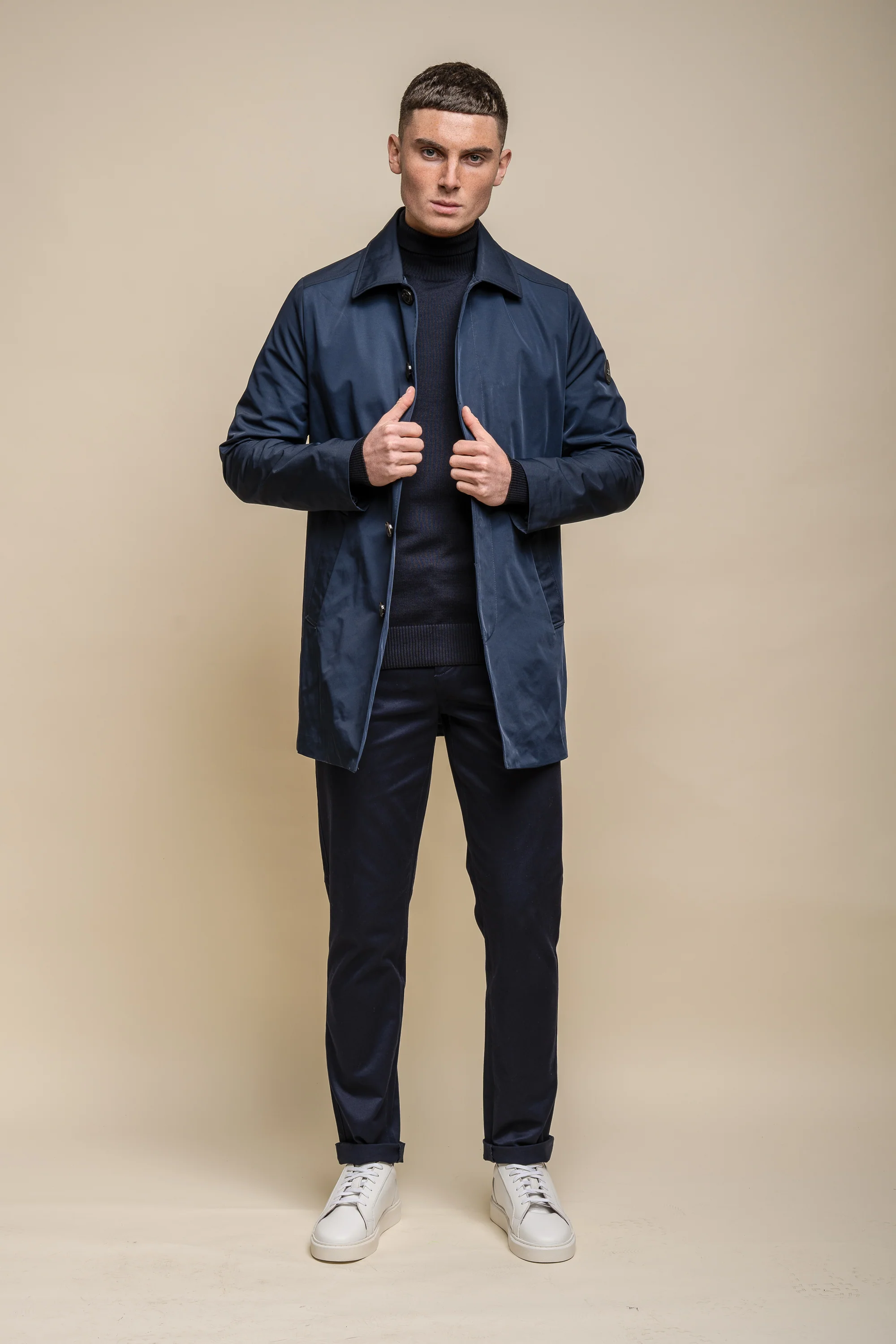 Men's Mid-Length Lightweight Casual Coat - BARRACUDA - Navy Blue - Image 2
