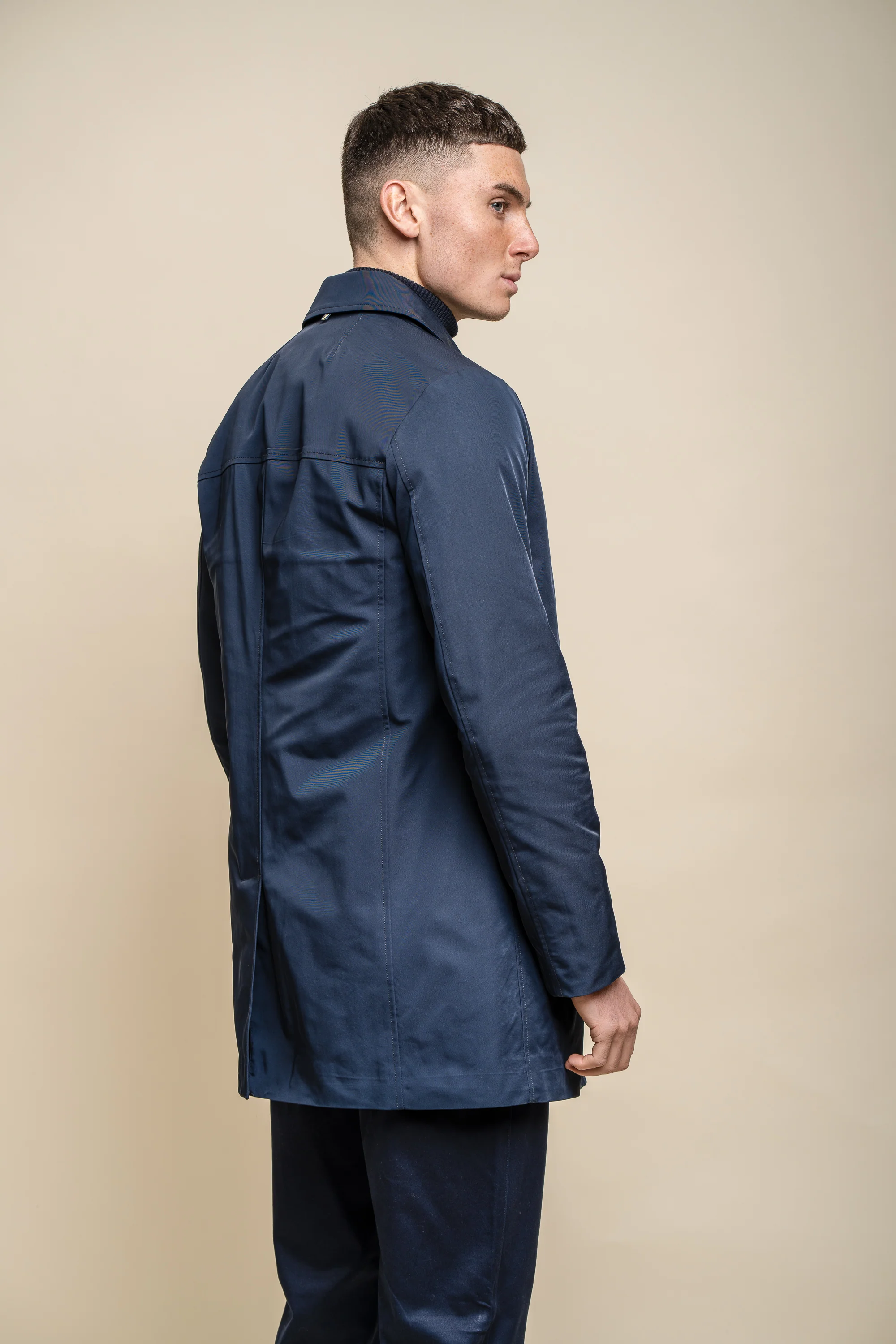 Men's Mid-Length Lightweight Casual Coat - BARRACUDA - Navy Blue - Image 4
