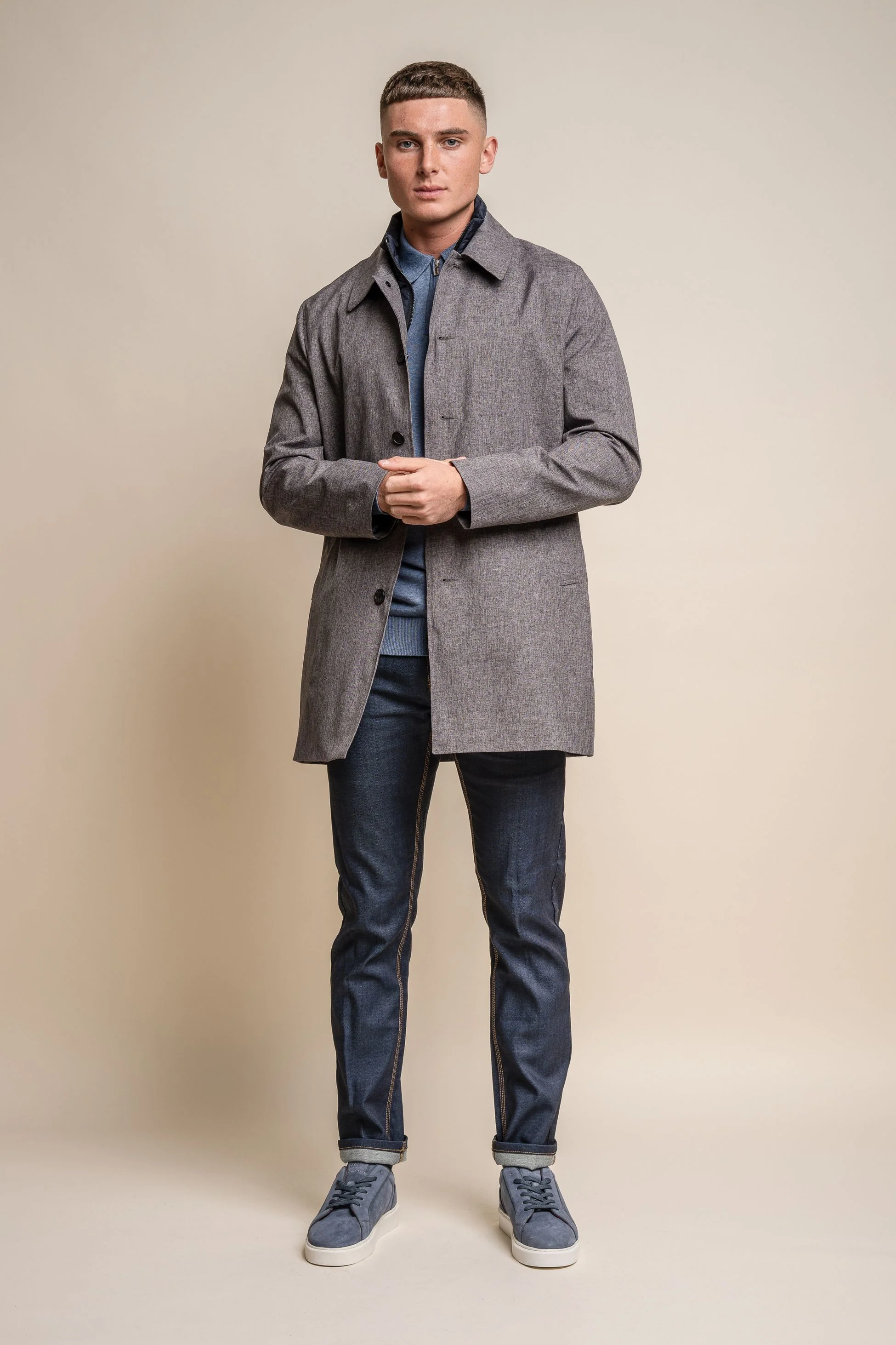 Men's Midi Length Geke Coat with Removable Zipper - BRANDO - Grey - Image 2