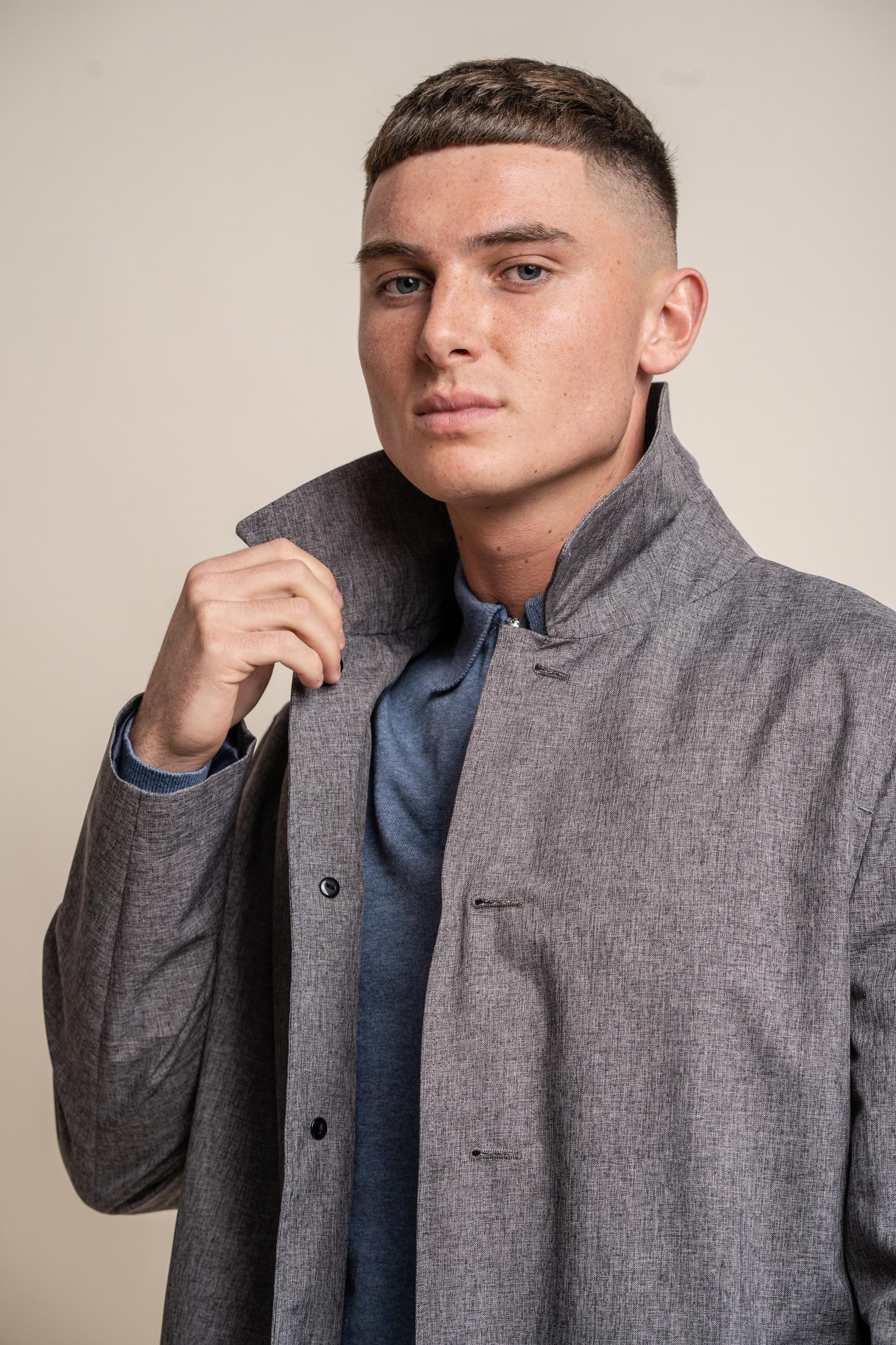 Men's Midi Length Geke Coat with Removable Zipper - BRANDO - Grey - Image 4