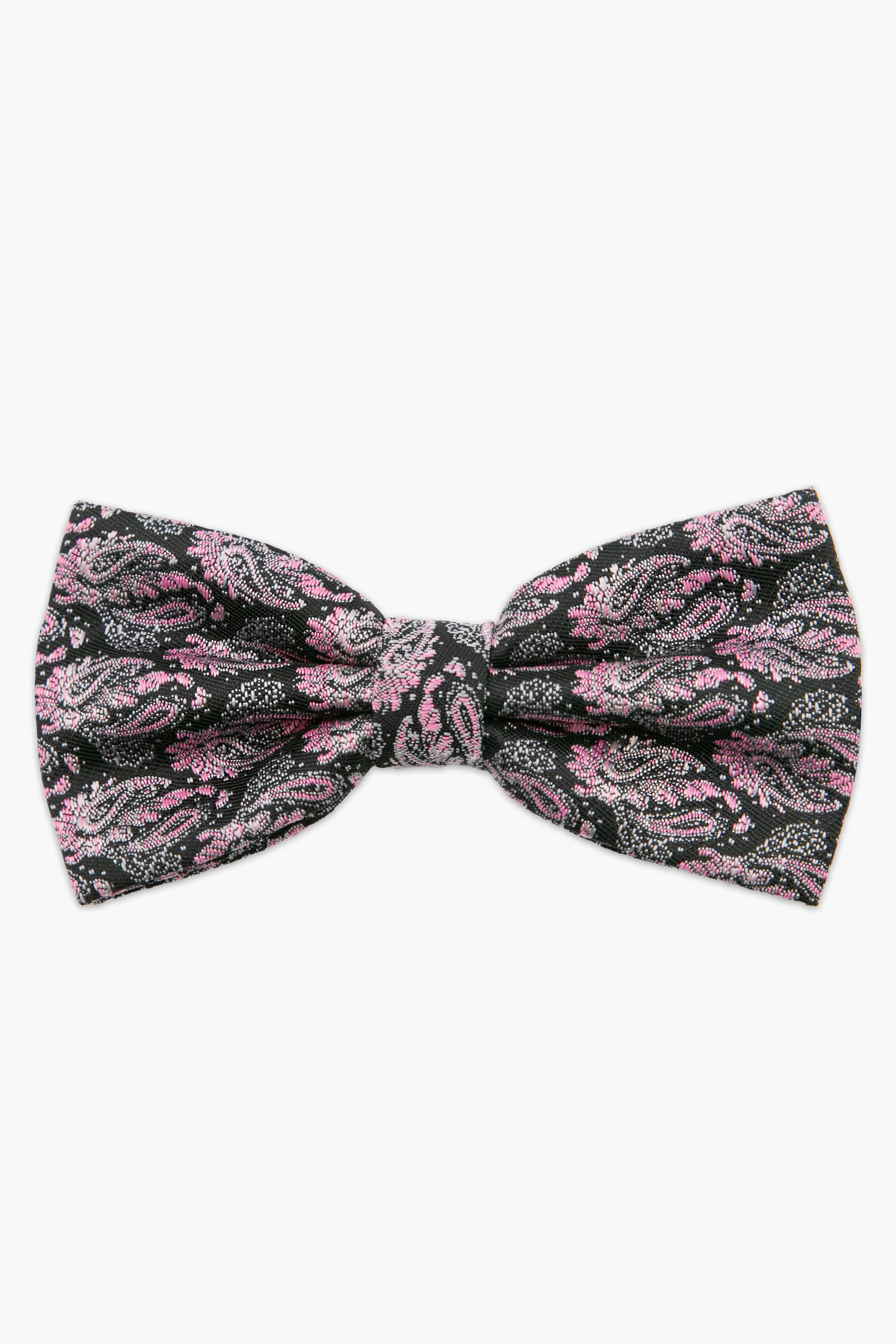 Men's Paisley Pre-Tied Dickie Bow Tie - Pink and Black