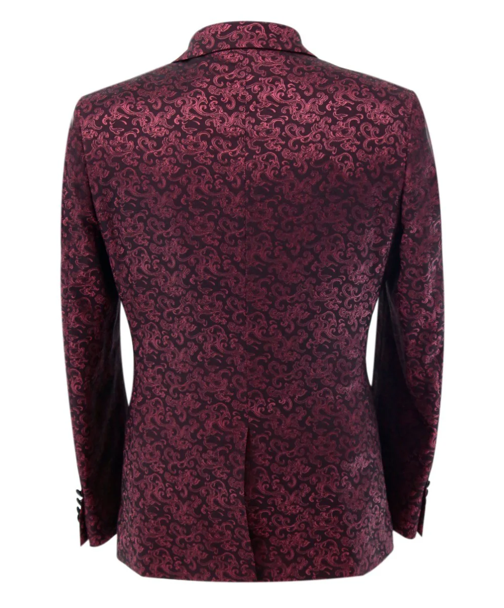 Men's Patterned Shimmer Tuxedo Suit - AARON - Burgundy - Image 12