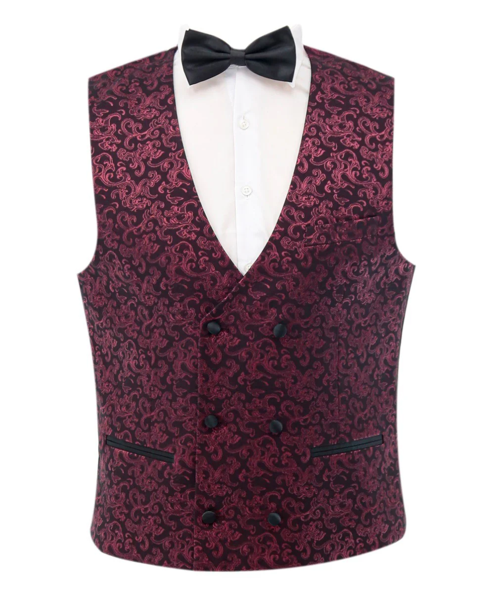 Men's Patterned Shimmer Tuxedo Suit - AARON - Burgundy - Image 14