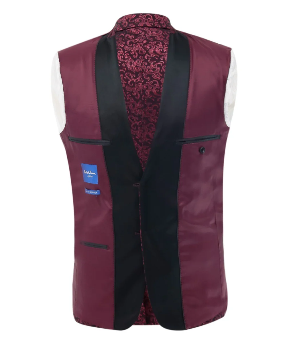 Men's Patterned Shimmer Tuxedo Suit - AARON - Burgundy - Image 18