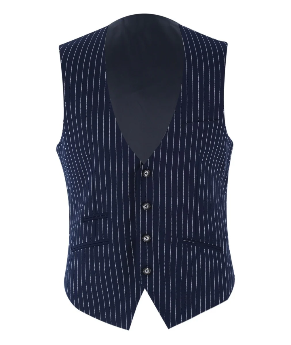 Men's Tailored Fit Pinstripe Suit - MASON - Navy Blue - Image 12
