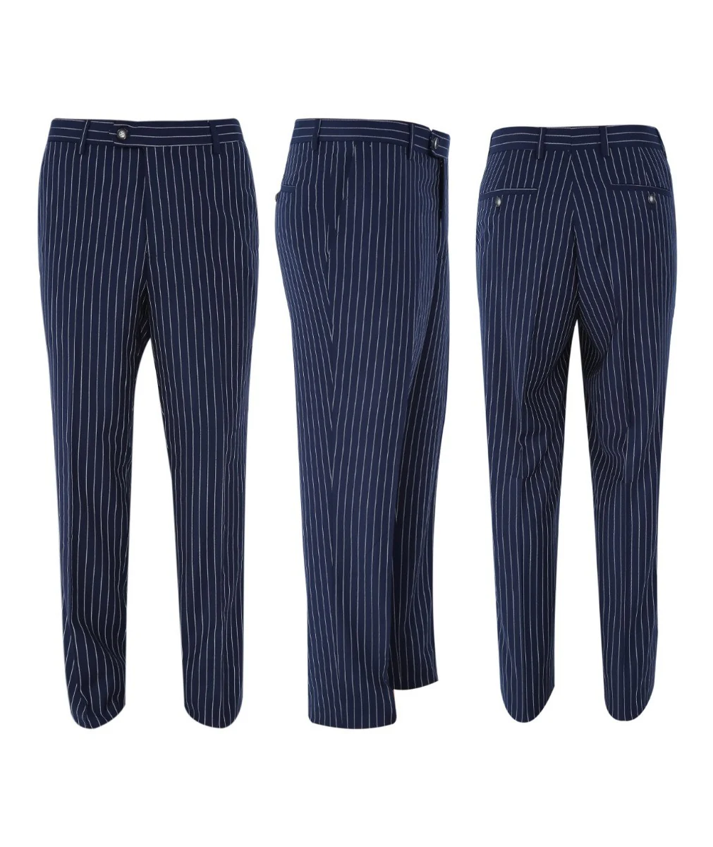 Men's Tailored Fit Pinstripe Suit - MASON - Navy Blue - Image 13