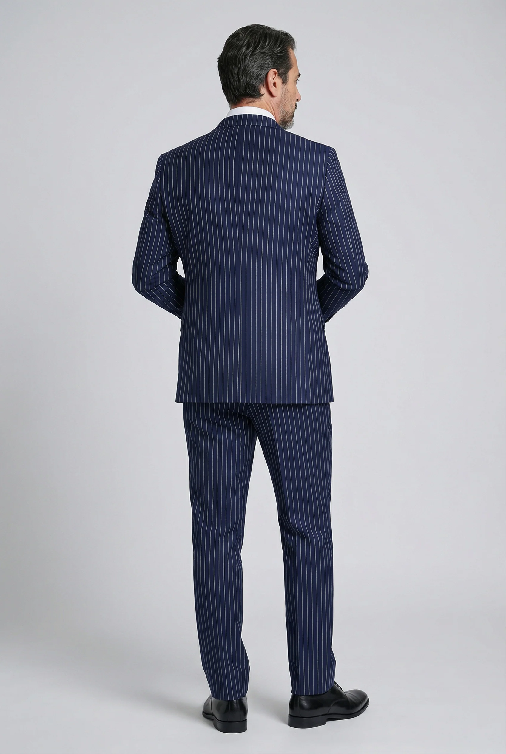 Men's Tailored Fit Pinstripe Suit - MASON - Navy Blue - Image 3