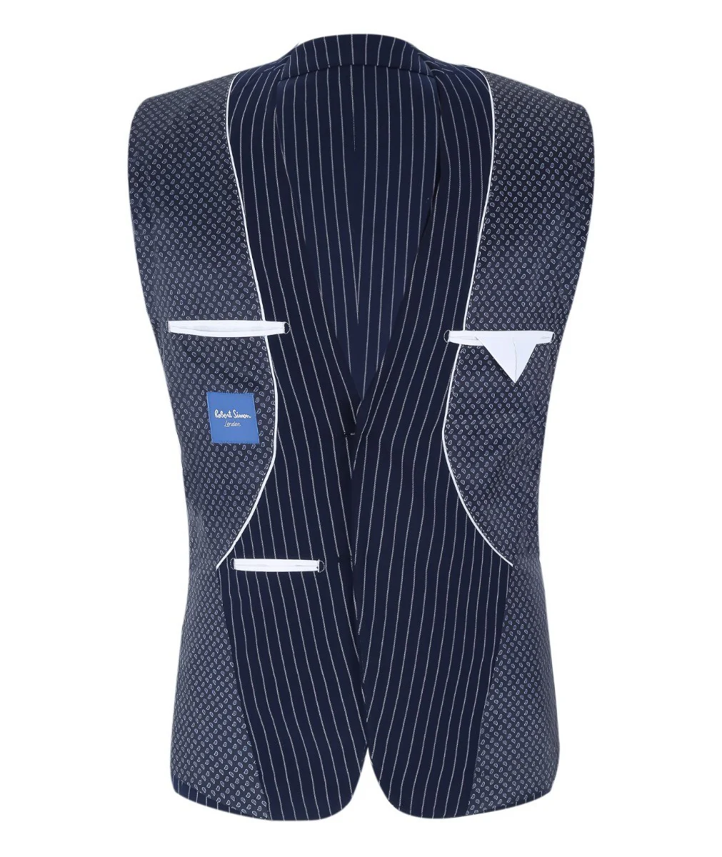 Men's Tailored Fit Pinstripe Suit - MASON - Navy Blue - Image 8