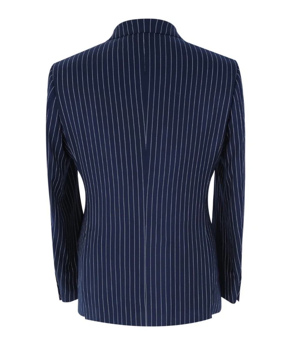 Men's Tailored Fit Pinstripe Suit - MASON - Navy Blue - Image 9