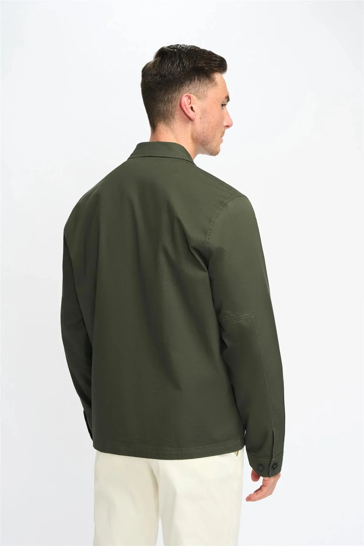 Men’s Regular Fit Cotton Overshirt - Acardi - Olive Green - Image 4