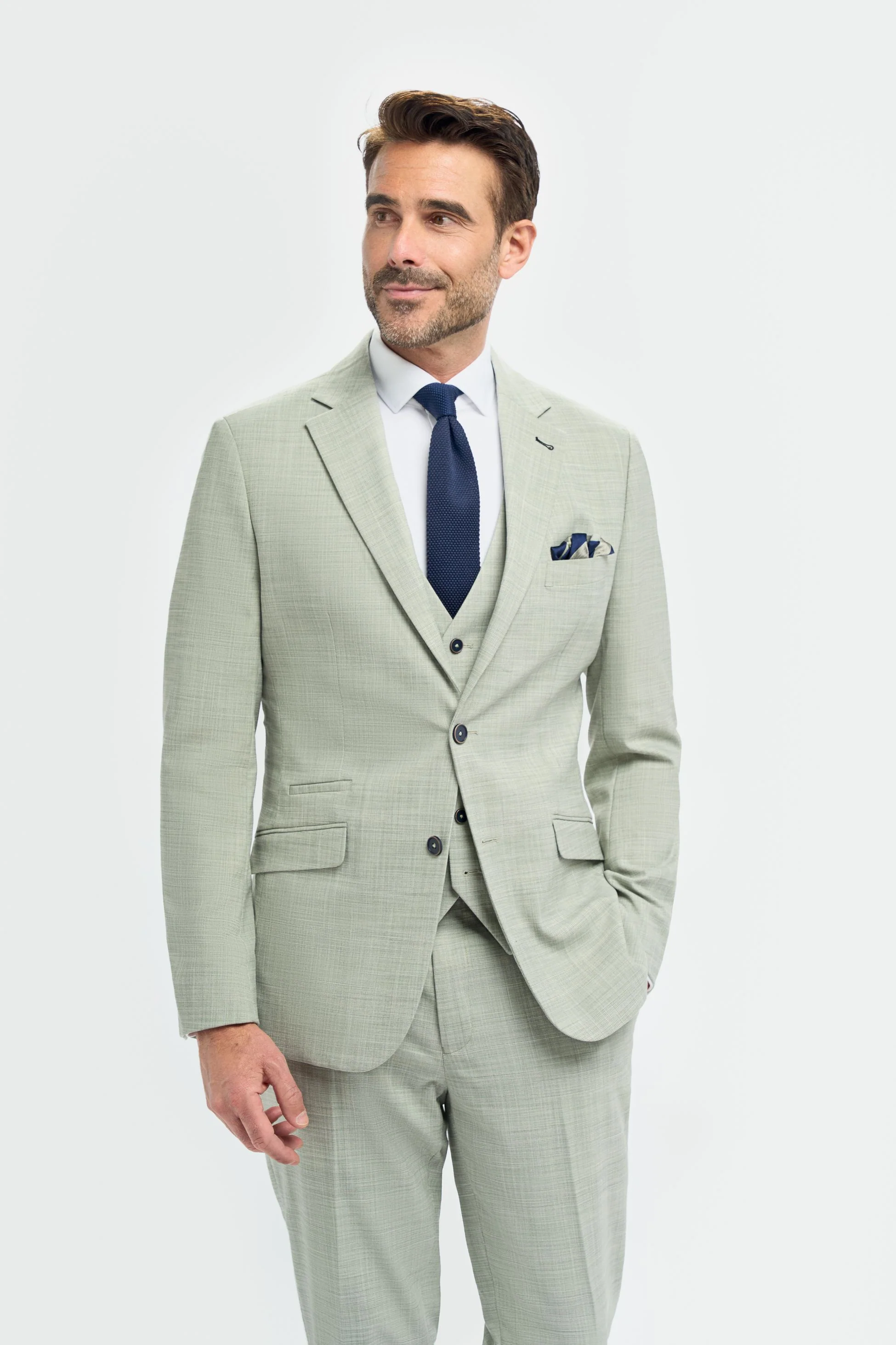 Men’s Sage Green Textured Suit Jacket - Camden - Sage Green - Image 2