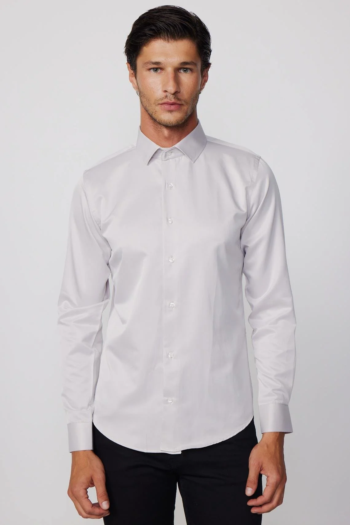 Men's Slim Fit Button-Down Cotton Blend Dress Shirt - Dimi Dotti - Beige - Image 2