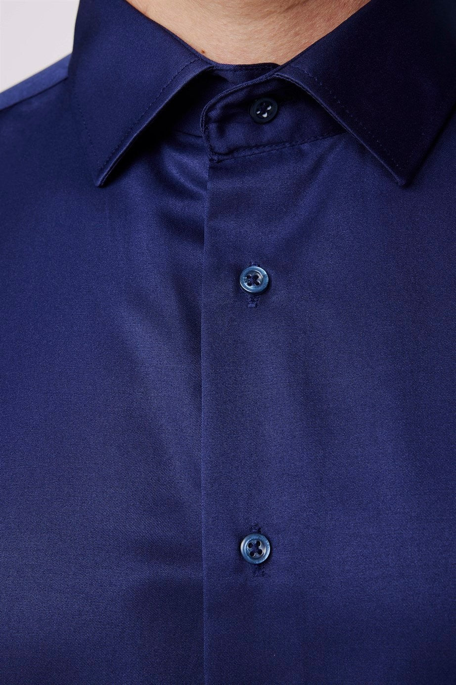 Men's Slim Fit Button-Down Cotton Blend Dress Shirt - Dimi Dotti - Night Blue - Image 5