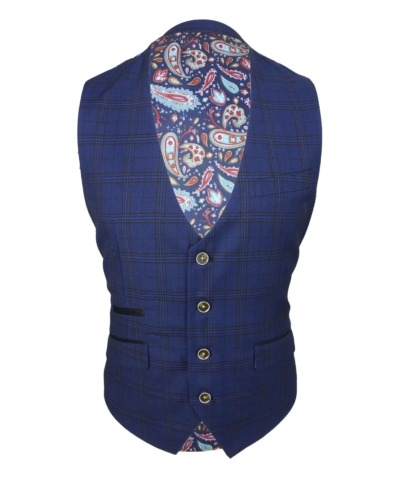 Men's Slim Fit Check 3PC Suit - MARCELLO - Navy - Image 6