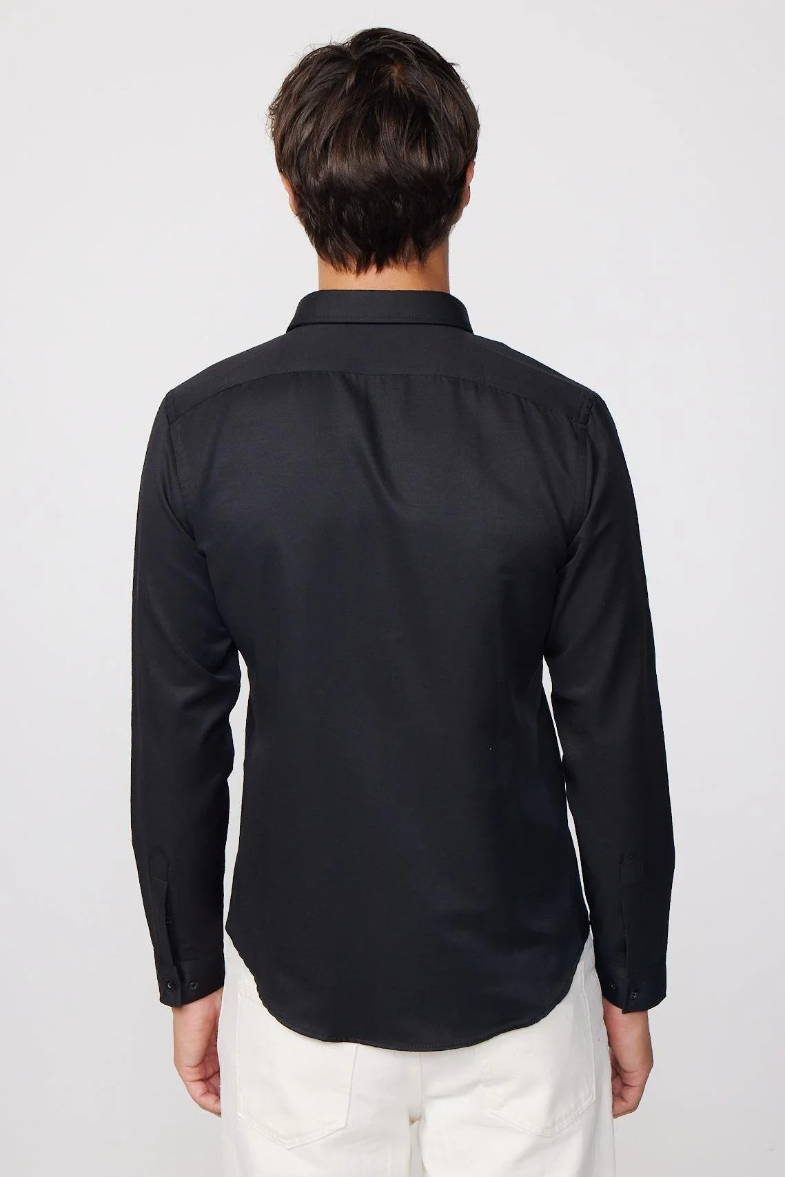 Men's Slim Fit Cotton Button-Down Oxford Shirt - GABARDIN - Black - Image 3