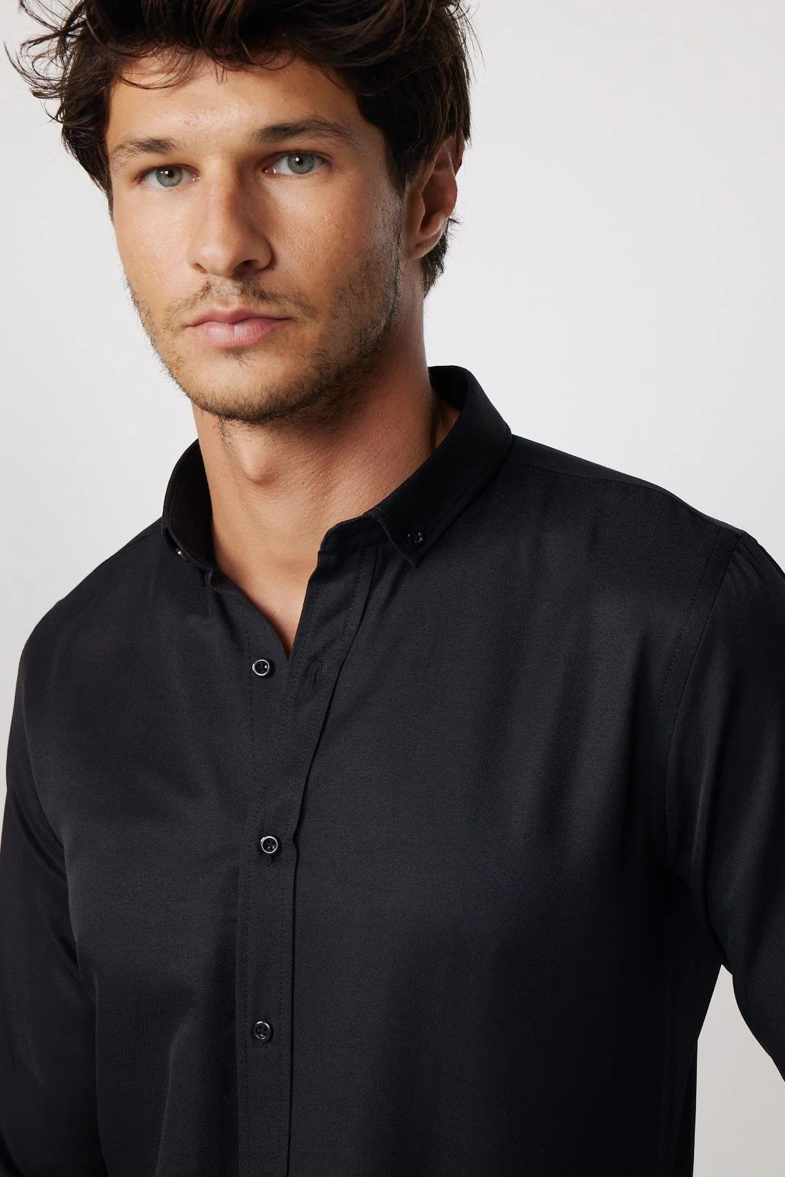 Men's Slim Fit Cotton Button-Down Oxford Shirt - GABARDIN - Black - Image 4