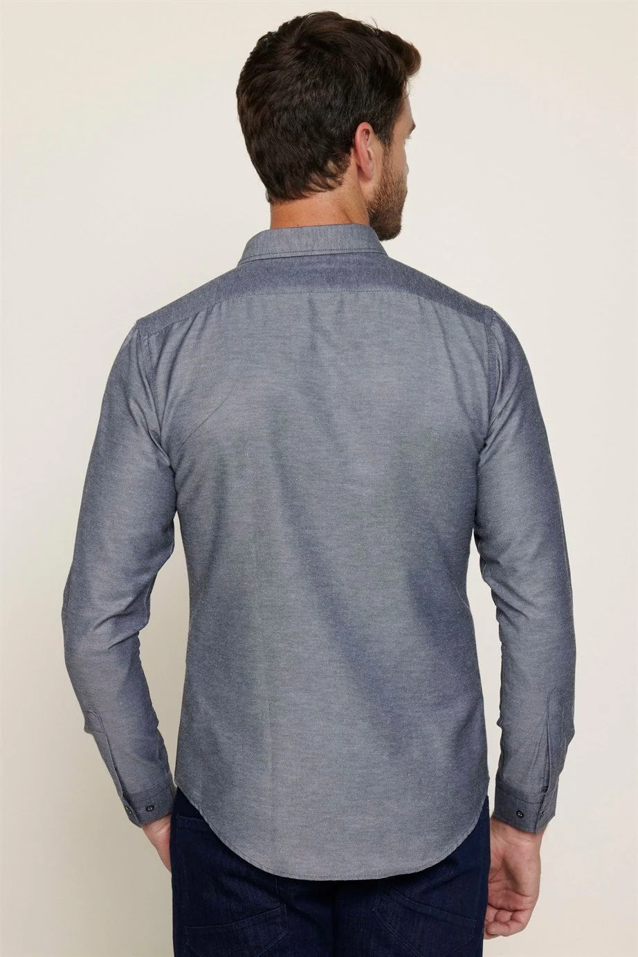 Men's Slim Fit Cotton Button-Down Oxford Shirt - GABARDIN - Grey - Image 3