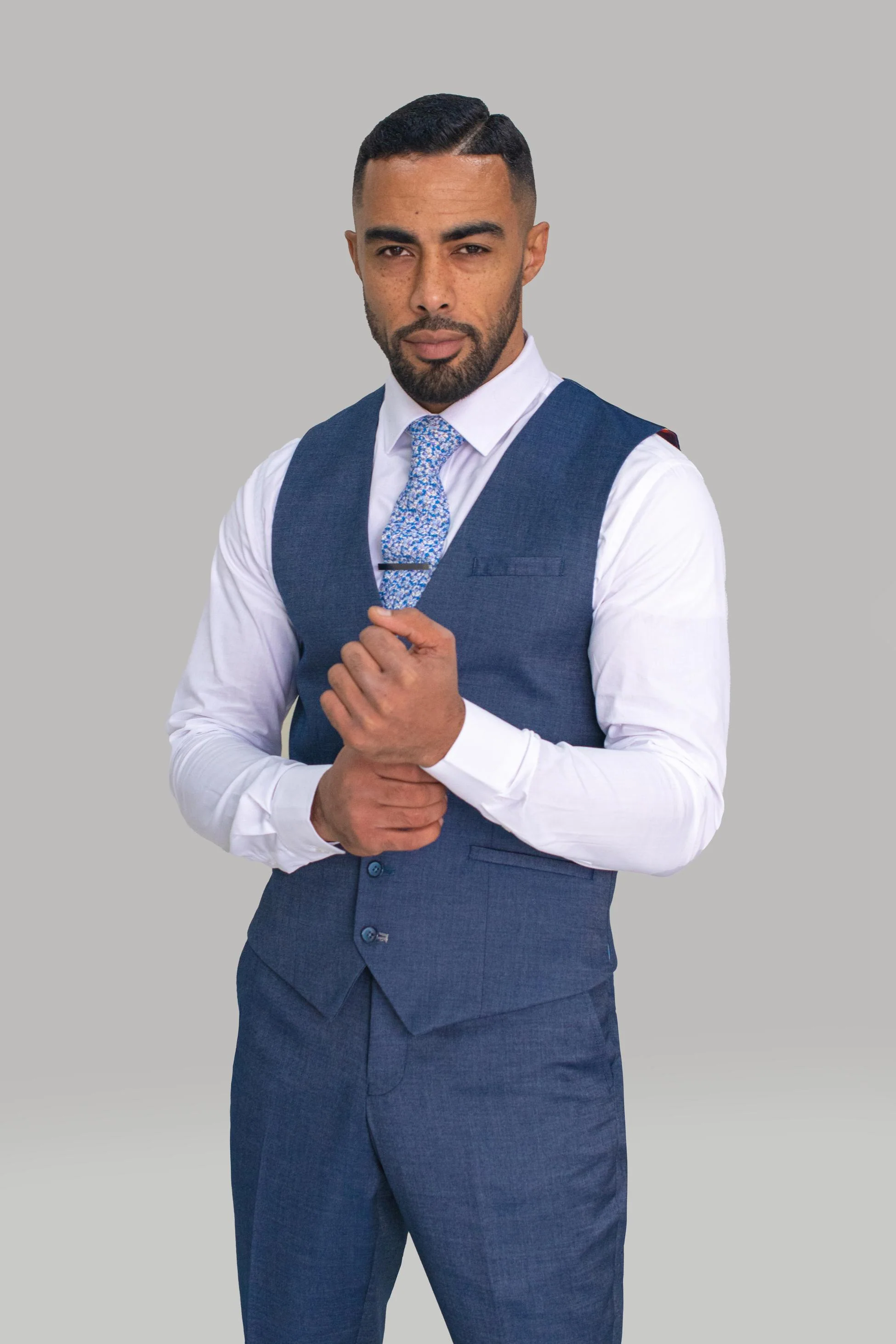 Men's Denim Look Slim Fit Formal Suit - STEELE Blue - Steel Blue - Image 3