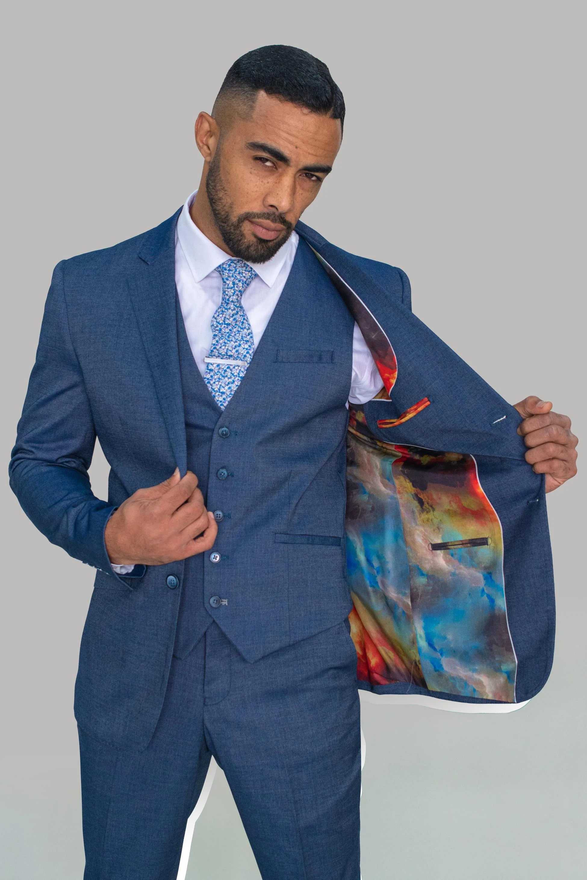 Men's Denim Look Slim Fit Formal Suit - STEELE Blue - Steel Blue - Image 4