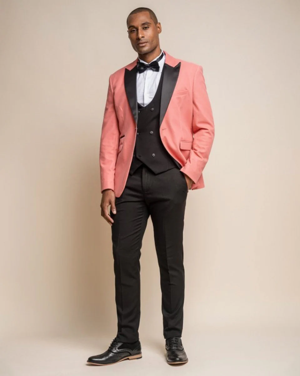 Men's Slim Fit Velvet Tuxedo Blazer - ROSA - Pink - Image 2