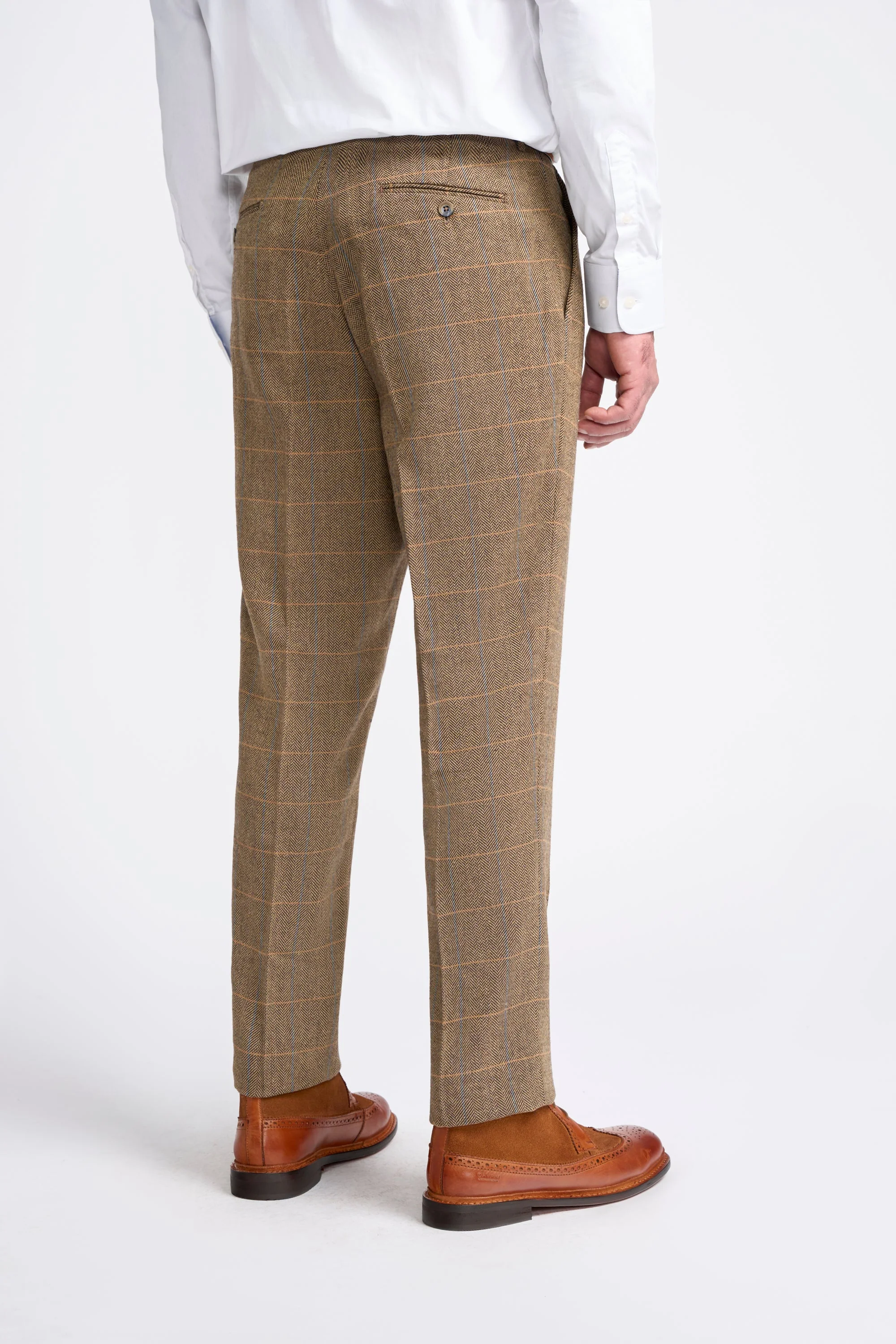 Men's Wool Blend Herringbone Check Trousers - Albert - Tan Brown - Image 3
