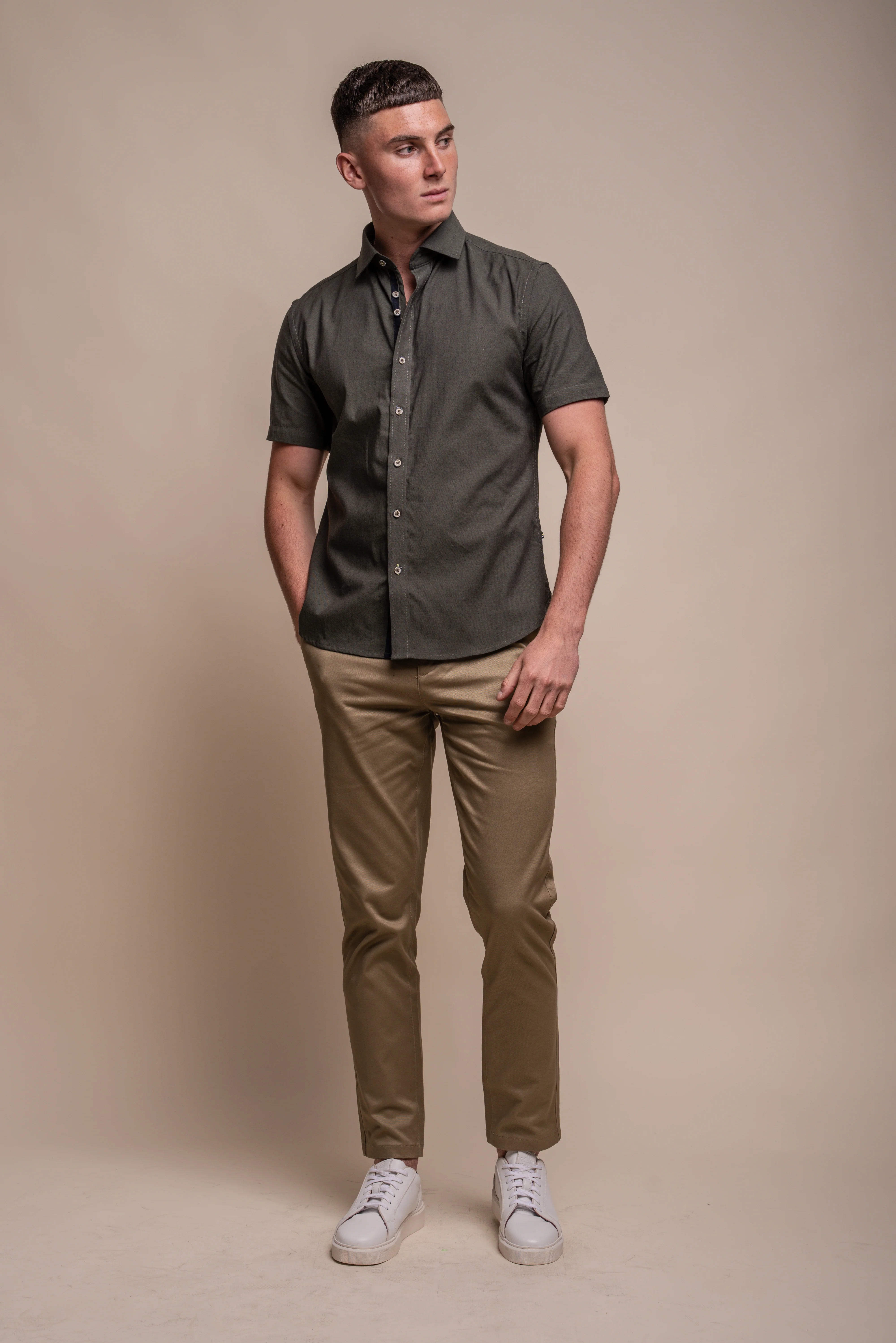 Men's Slim Fit Linen Blend Short Sleeve Shirt - FUEGO - Green - Image 2