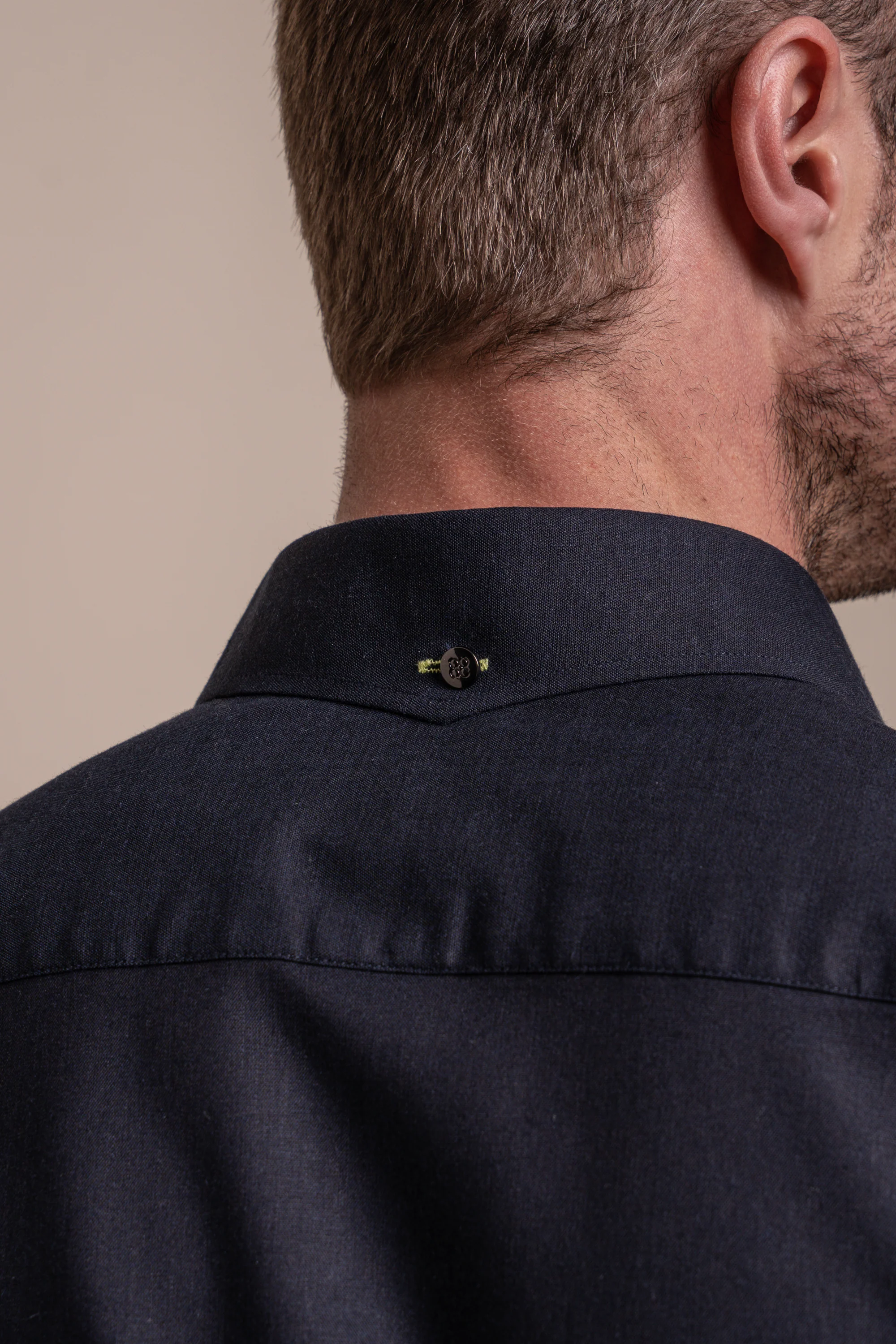 Men's Slim Fit Linen Blend Short Sleeve Shirt - FUEGO - Navy Blue - Image 4
