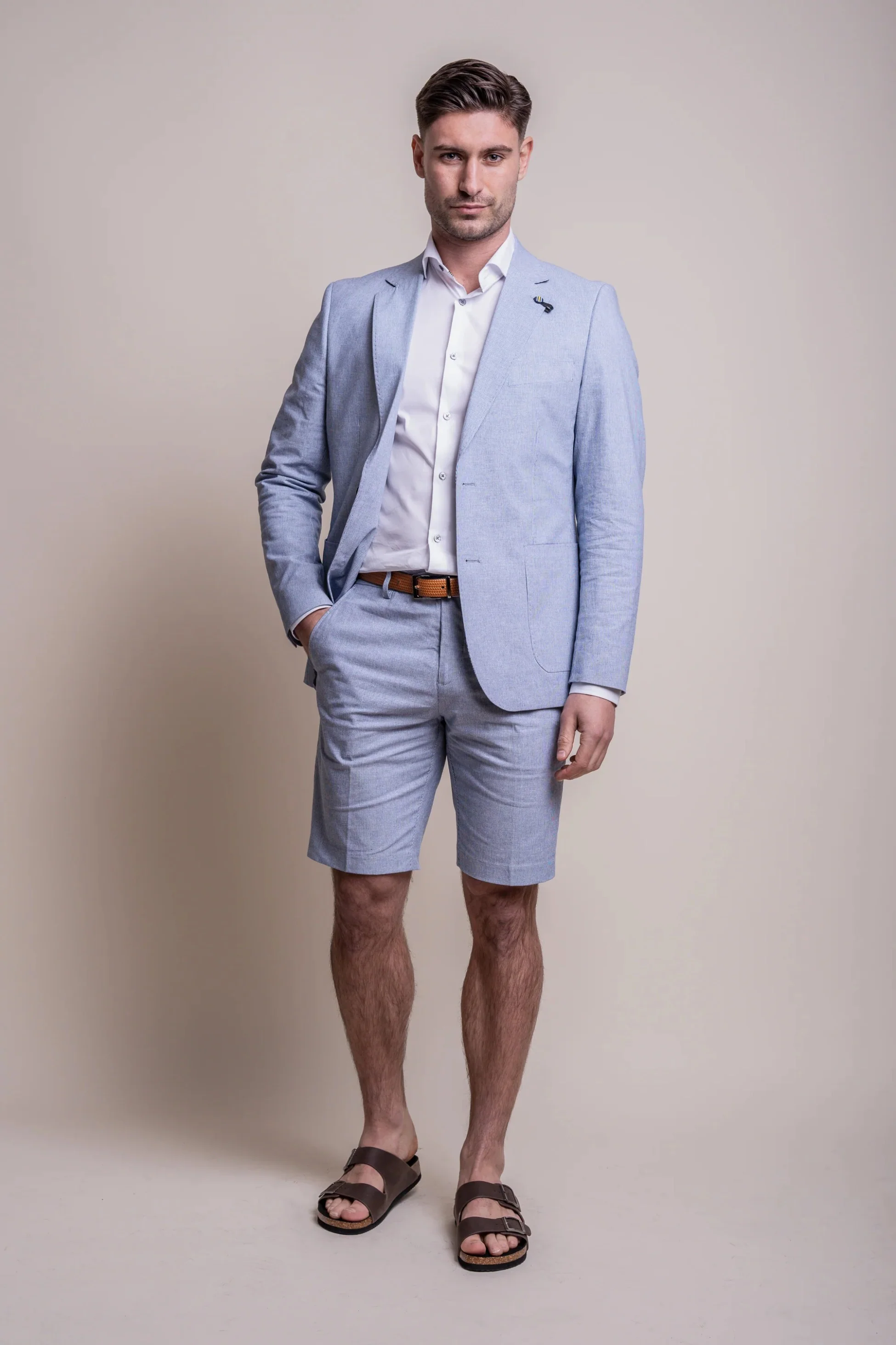 Men's Slim Fit Linen Blend Textured Short Suit - FREDRIK Blue - Blue - Image 2