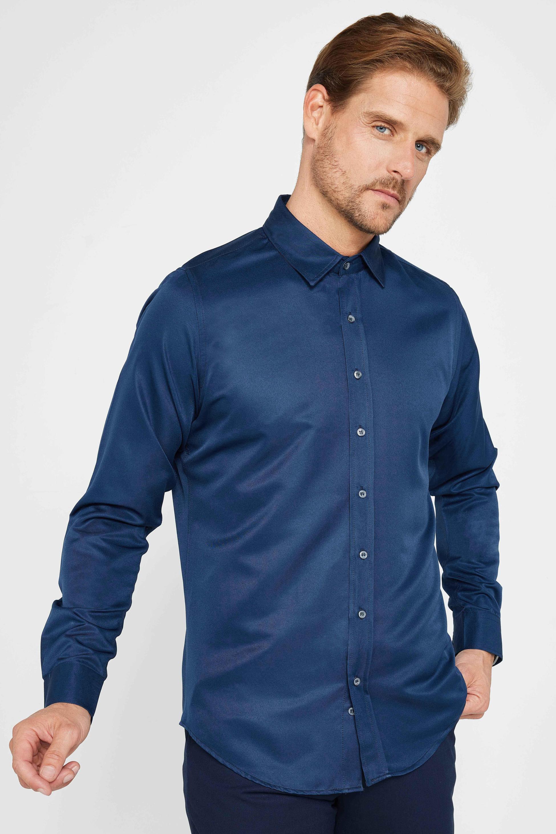Men's Slim Fit Long Sleeve Dress Shirt - POLY - Navy Blue - Image 2
