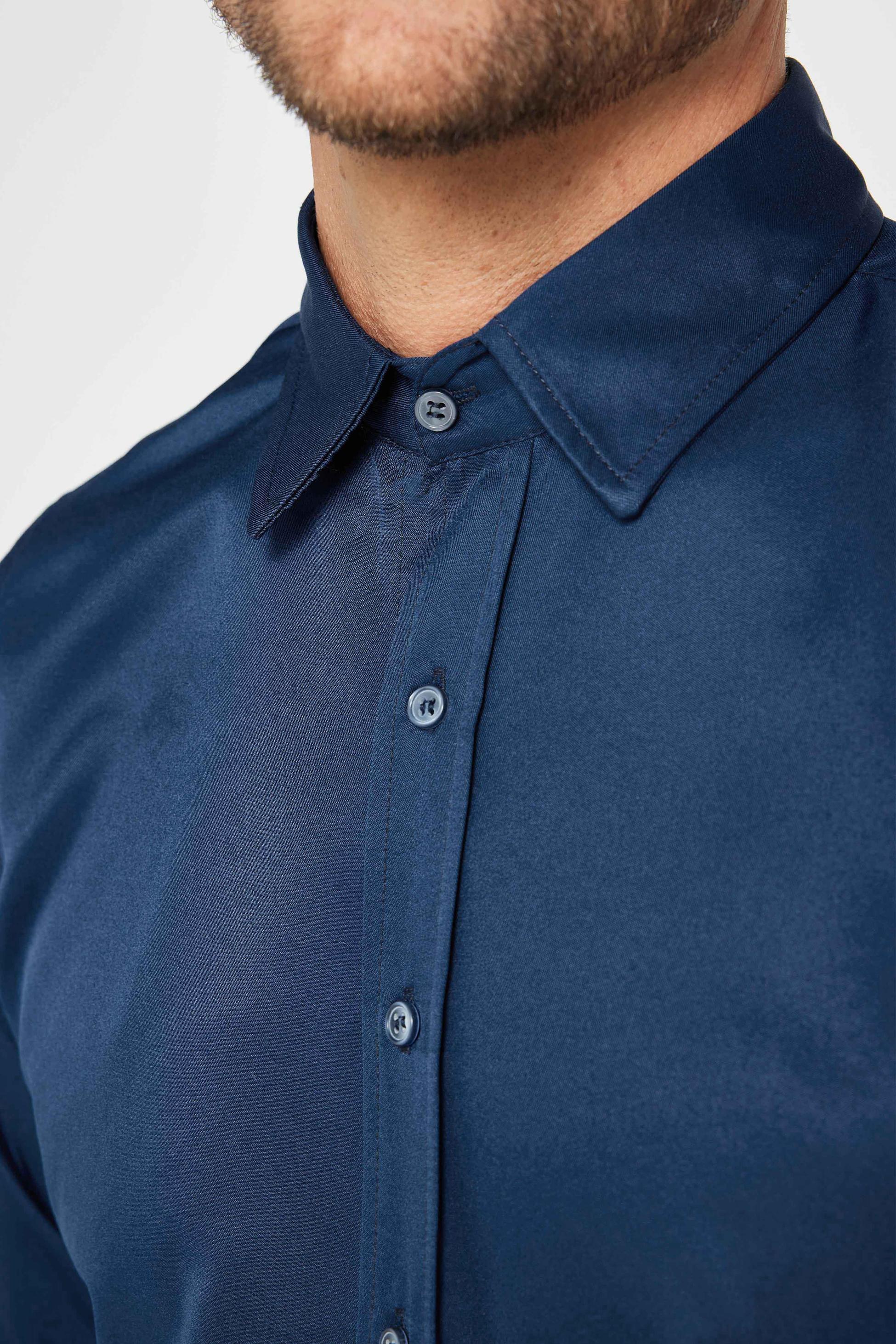 Men's Slim Fit Long Sleeve Dress Shirt - POLY - Navy Blue - Image 5