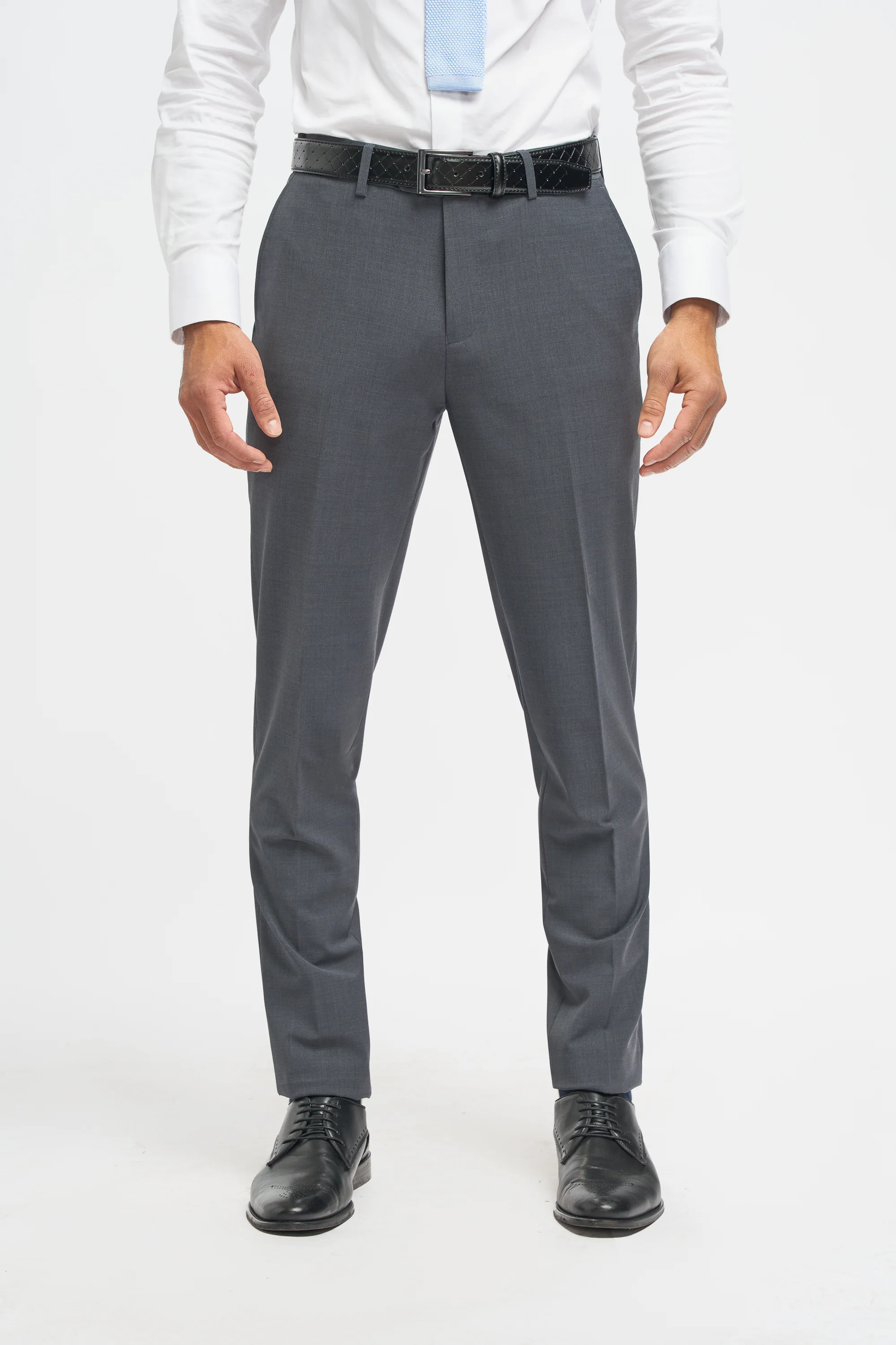 Men's Wool Blend Slim Fit Trousers - BOND - Charcoal Grey