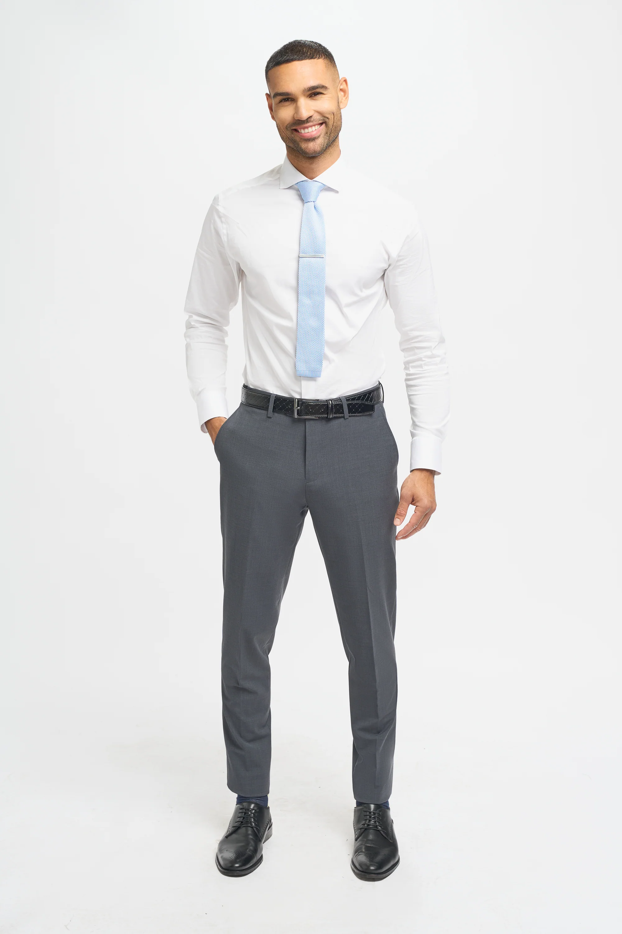 Men's Wool Blend Slim Fit Trousers - BOND - Charcoal Grey - Image 2