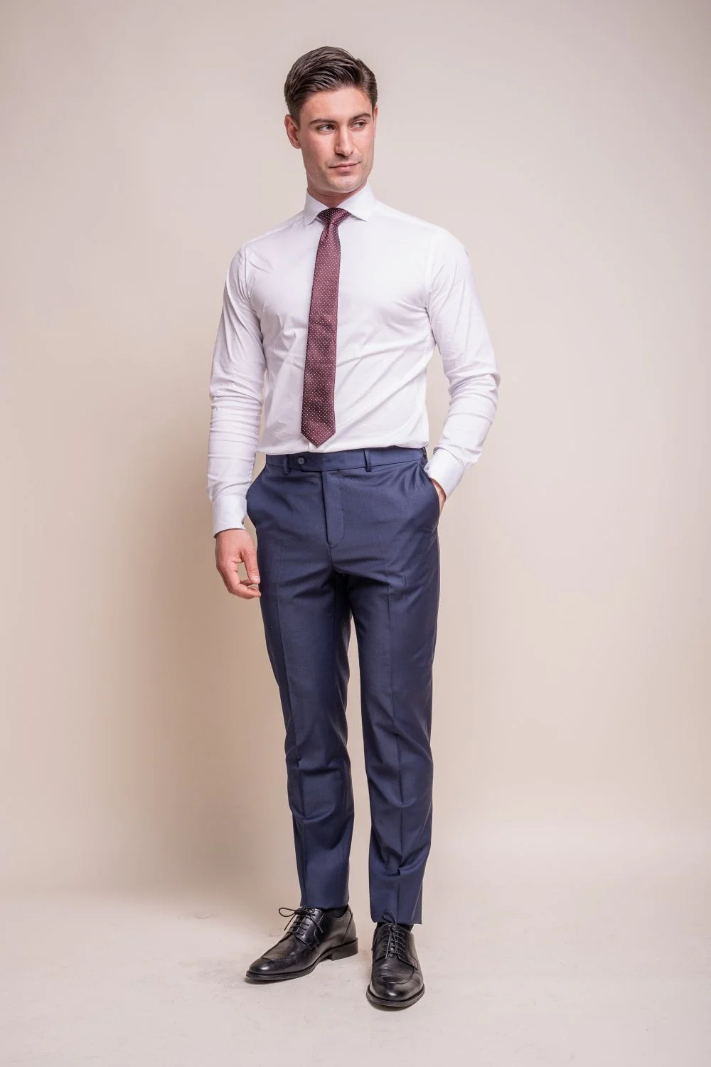 Men's Wool Blend Slim Fit Trousers - BOND - Navy - Image 2