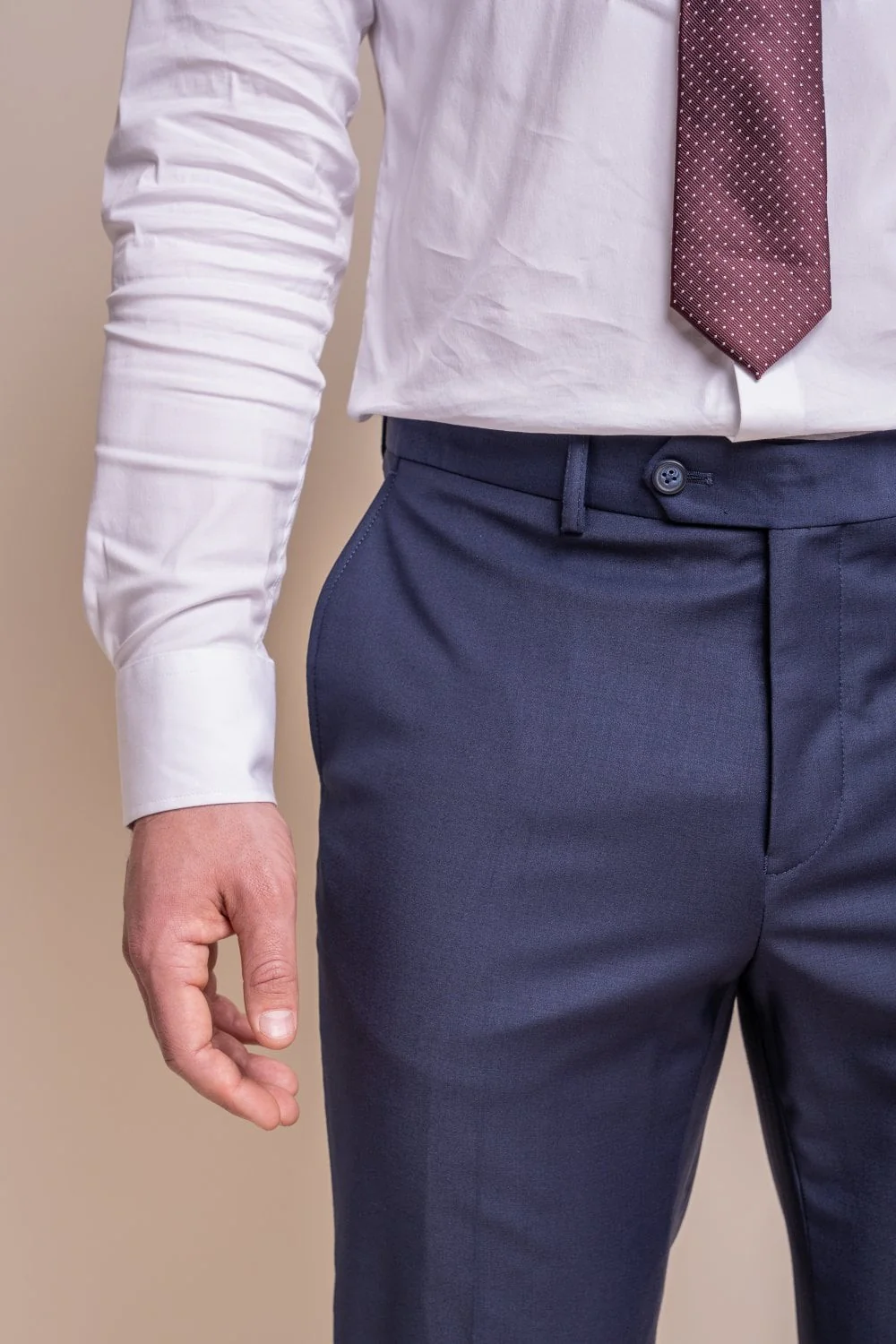 Men's Wool Blend Slim Fit Trousers - BOND - Navy - Image 4