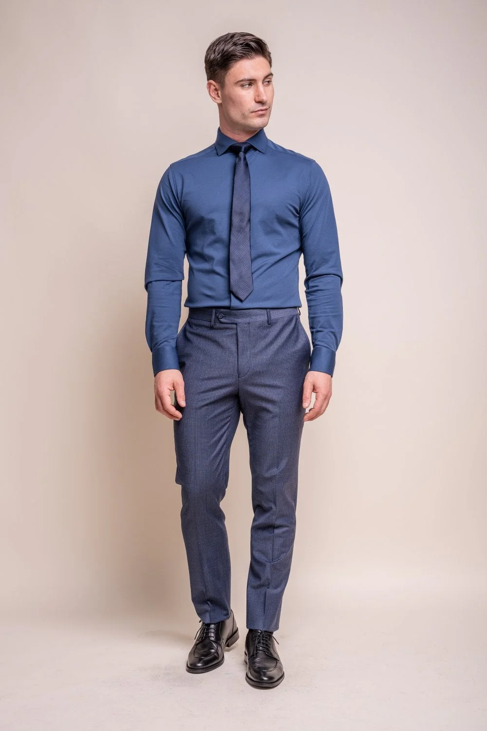 Men's Wool Blend Slim Fit Trousers - BOND - Navy Check - Image 2