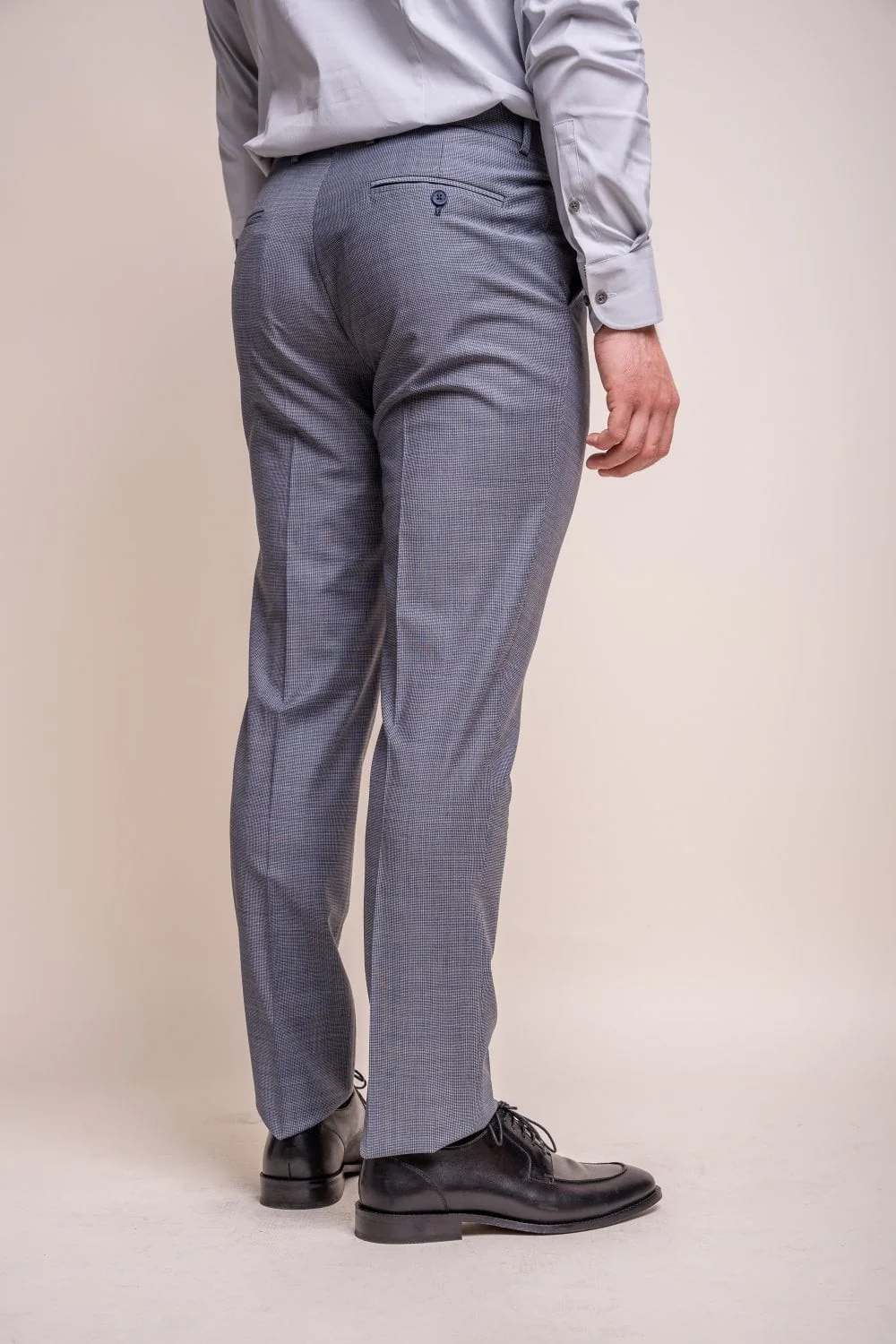 Men's Wool Blend Slim Fit Trousers - BOND - Puppytooth Grey - Image 3